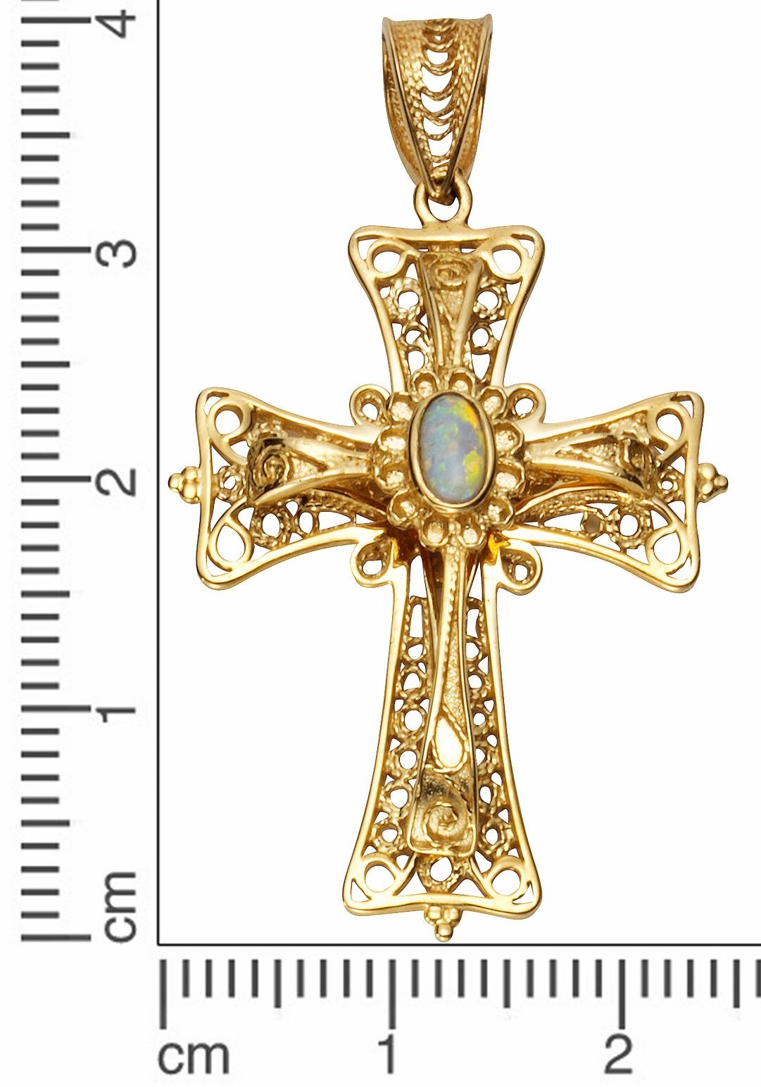 Firetti Kreuzanhänger »Schmuck Geschenk Gold 375 Halsschmuck Anhänger Halskette Kreuz«, mit Opal
