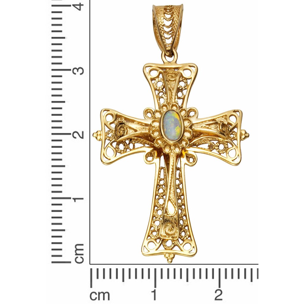 Firetti Kreuzanhänger »Schmuck Geschenk Gold 375 Halsschmuck Anhänger Halskette Kreuz«, mit Opal