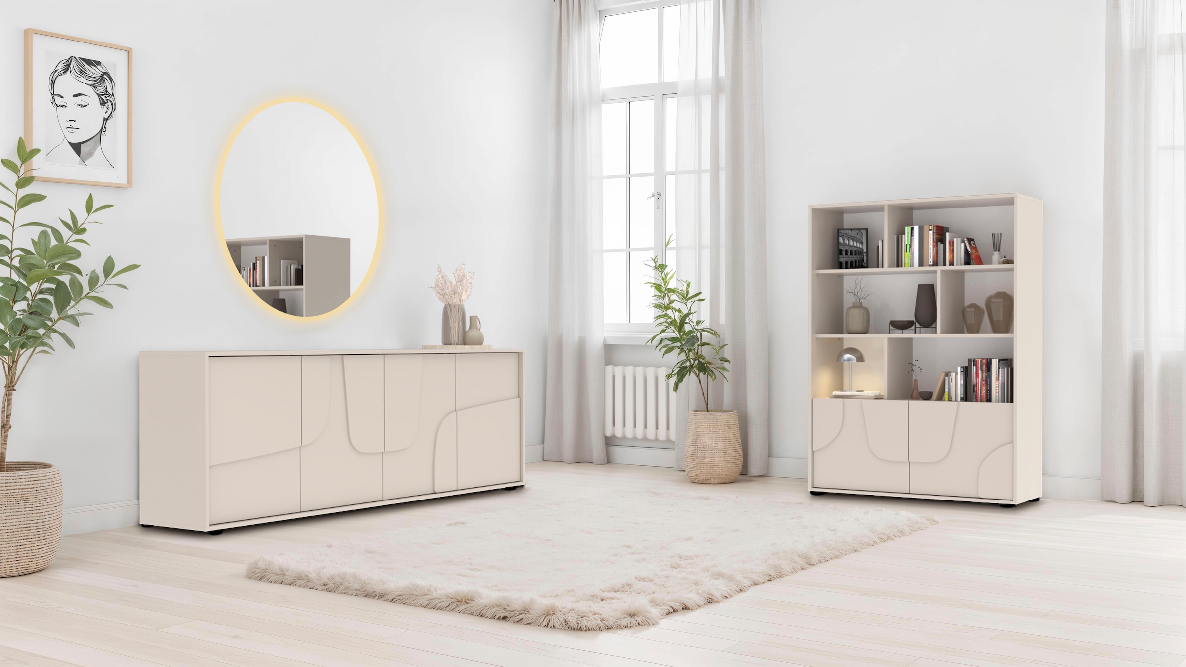 INOSIGN Sideboard »Stone, 205 cm breit, 4  Türen,  Anrichte, Kommode, Stauraumschrank« 3D-Design, Push-to-open, Innenraum großzügig, Füße 14/2 cm wählbar