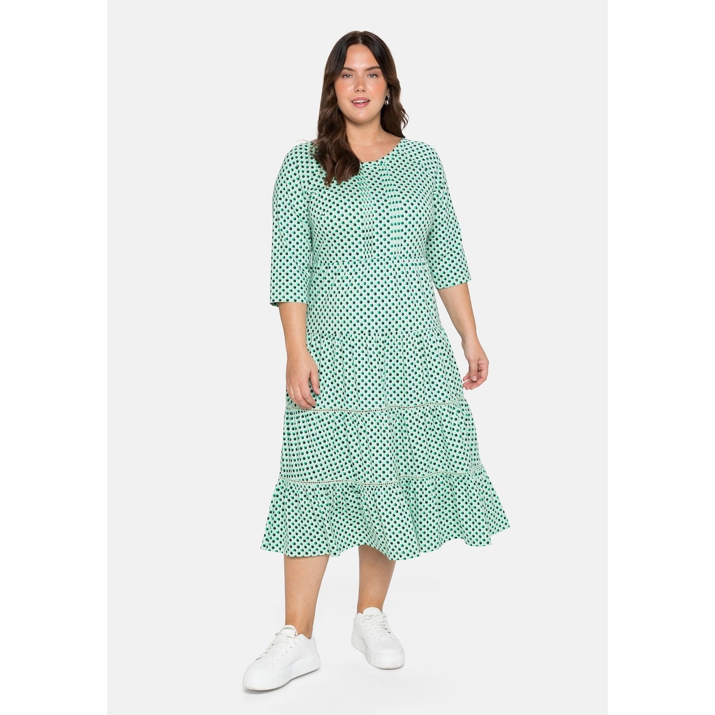 Damenmode Kleider Sheego Jerseykleid »sheego Jerseykleid«, mit 3/4-Ärmeln und Stufenvolants grün-bedruckt