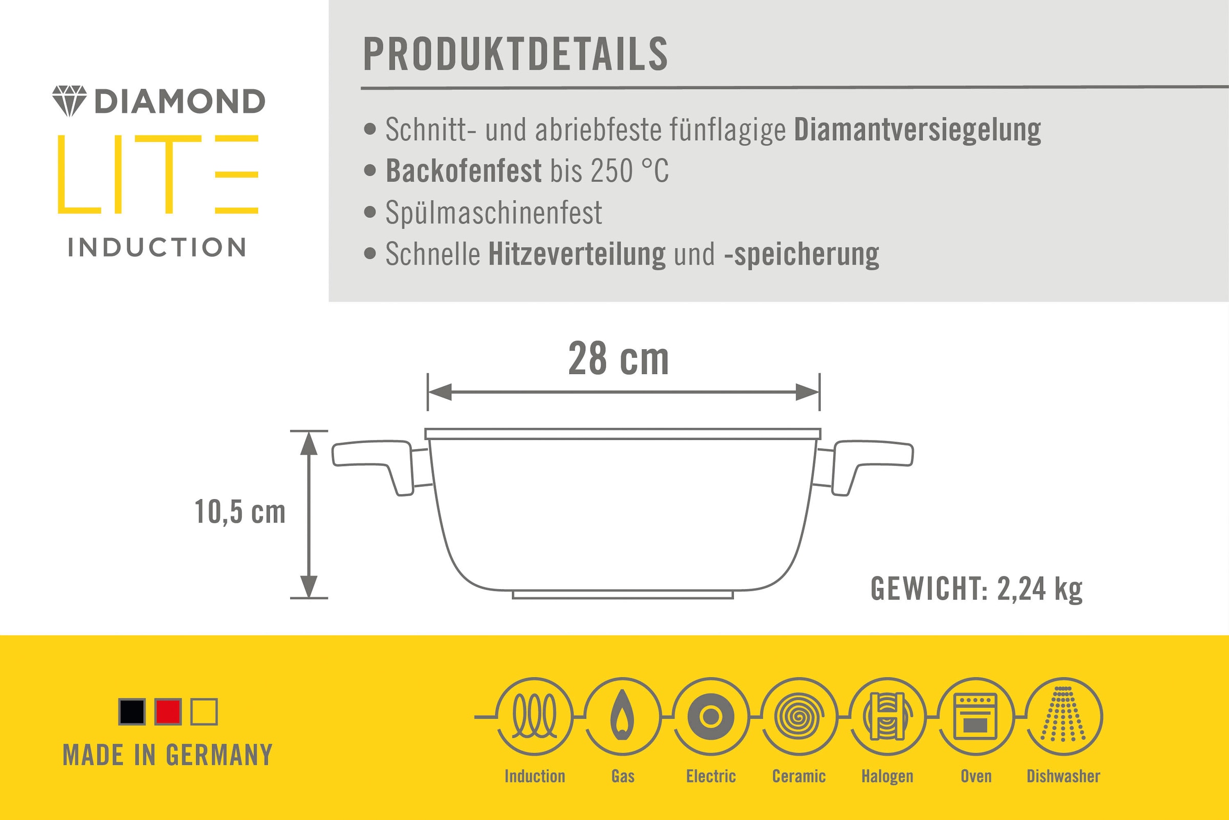 WOLL MADE IN GERMANY Bräter »Diamond Lite«, Aluminium, (1 tlg.), 28x28 cm, Induktion, Made in Germany