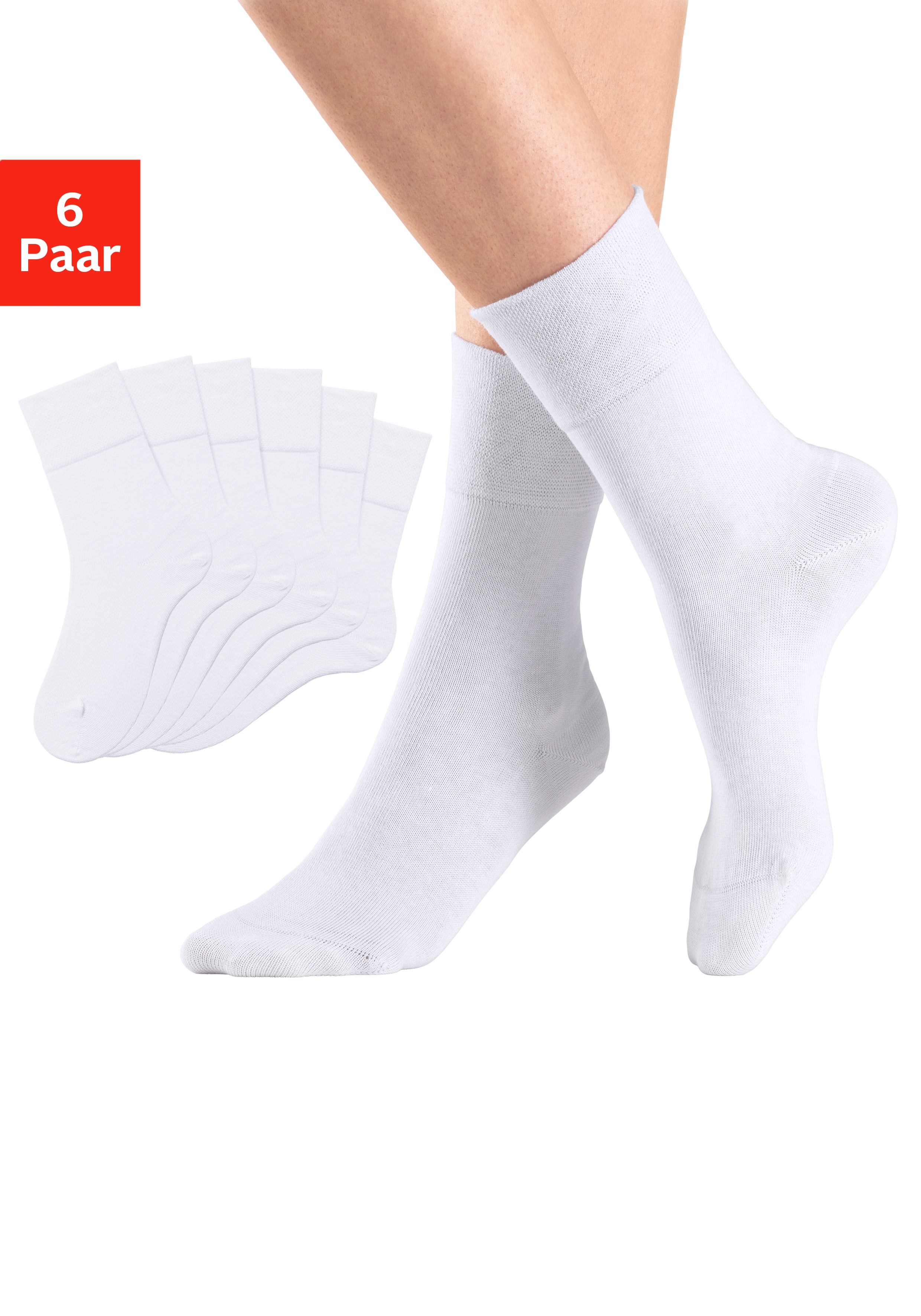 H.I.S Socken "Damen Herren Basic Socken" Packung, 6 Stk. tlg. mit Komfortbund auch für Diabetiker geeignet