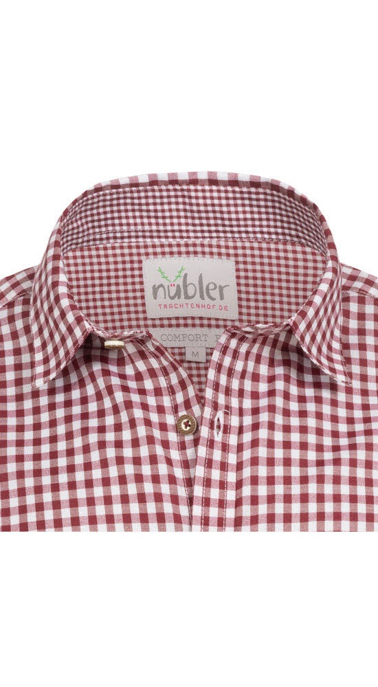 Trachtenhemd NÜBLER "Trachtenhemd Langarm Sepp", Jungen, Gr. S, EURO, rot (weinrot), Obermaterial: 55% Baumwolle CO. 45% Polyester PES., Hemden Trachtenhemd 2