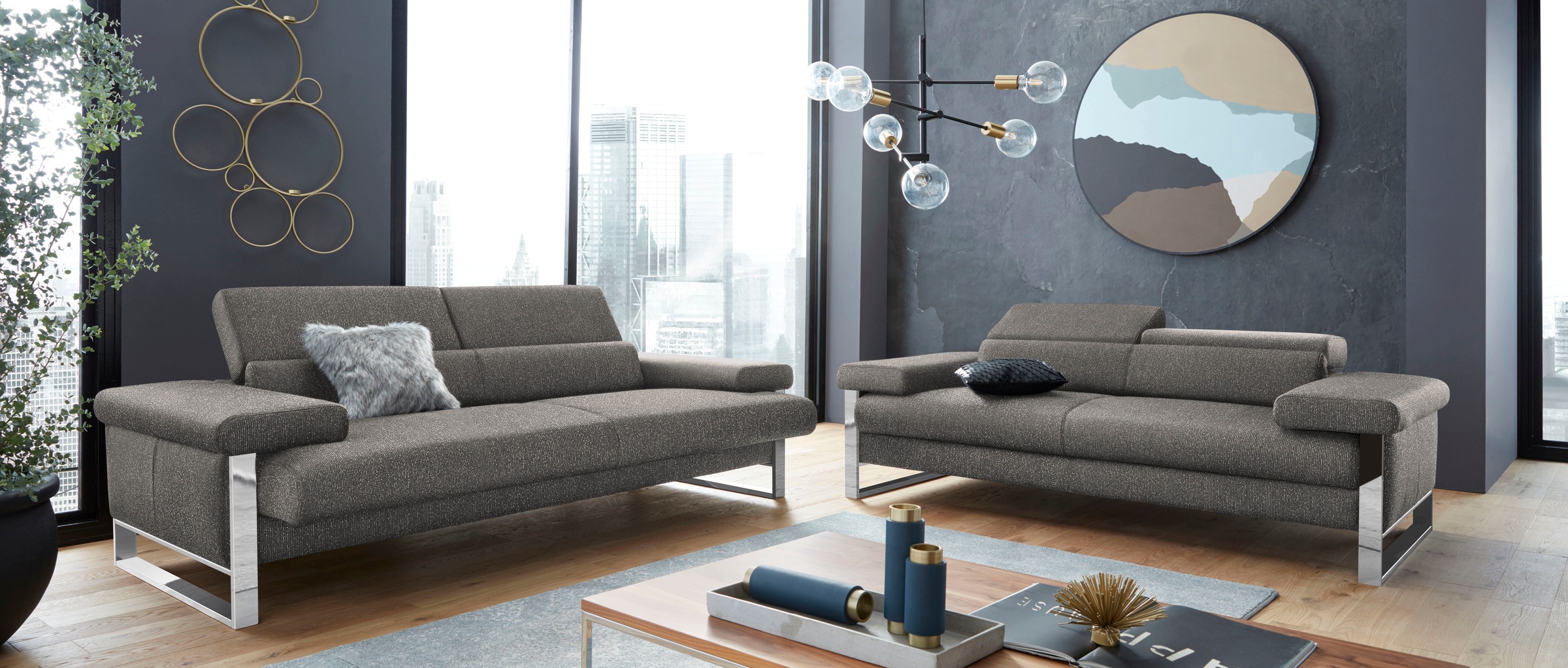 W.SCHILLIG 2-Sitzer »finn«, German Design Award 2016, Fußgestell Chrom glänzend, Breite 230 cm