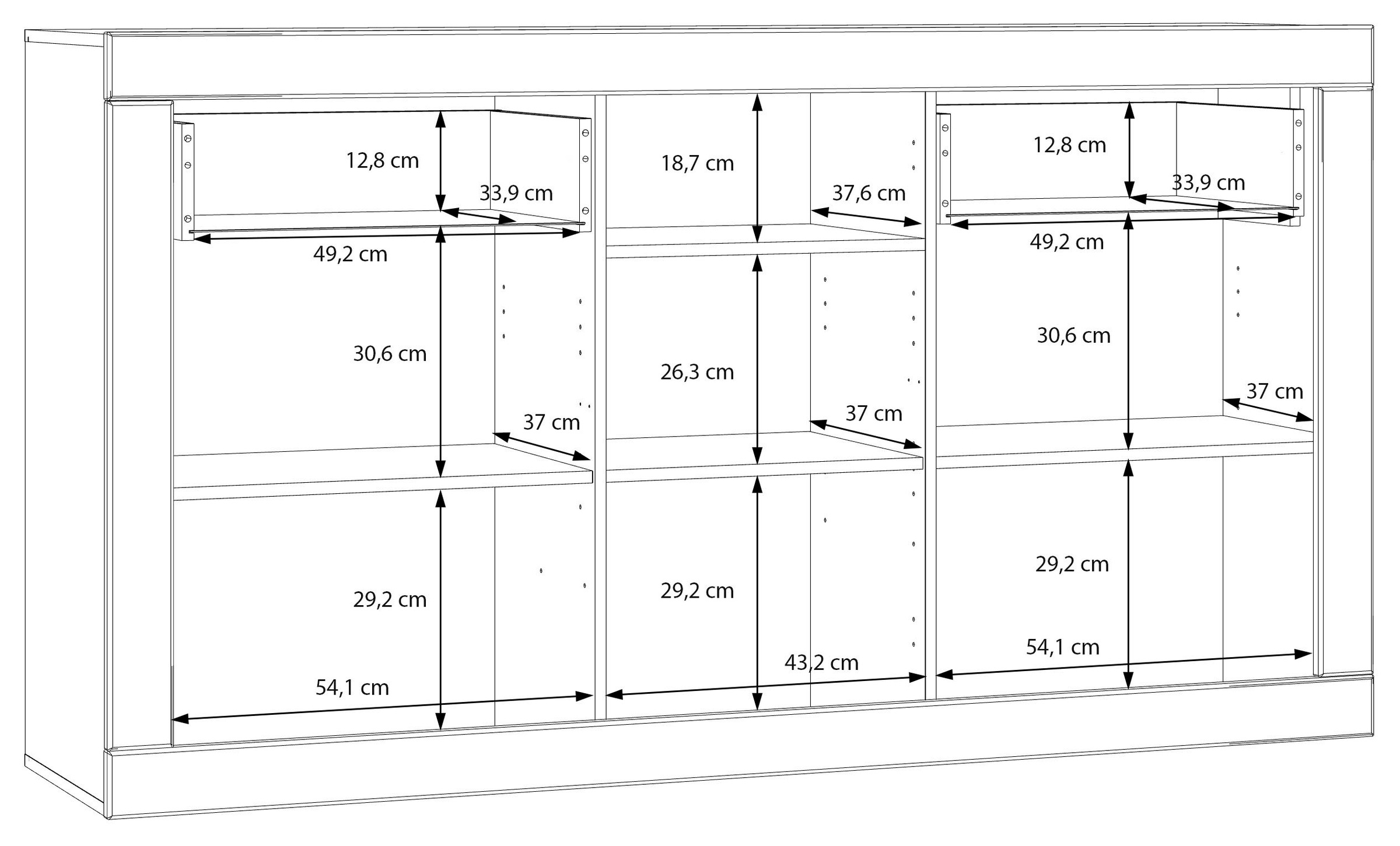 FORTE Sideboard »Lefkadas, Breite 170,7, Höhe 93,5cm«, Sideboard, viel Platz, Push to open, Grifflos, breite Rahmenoptik