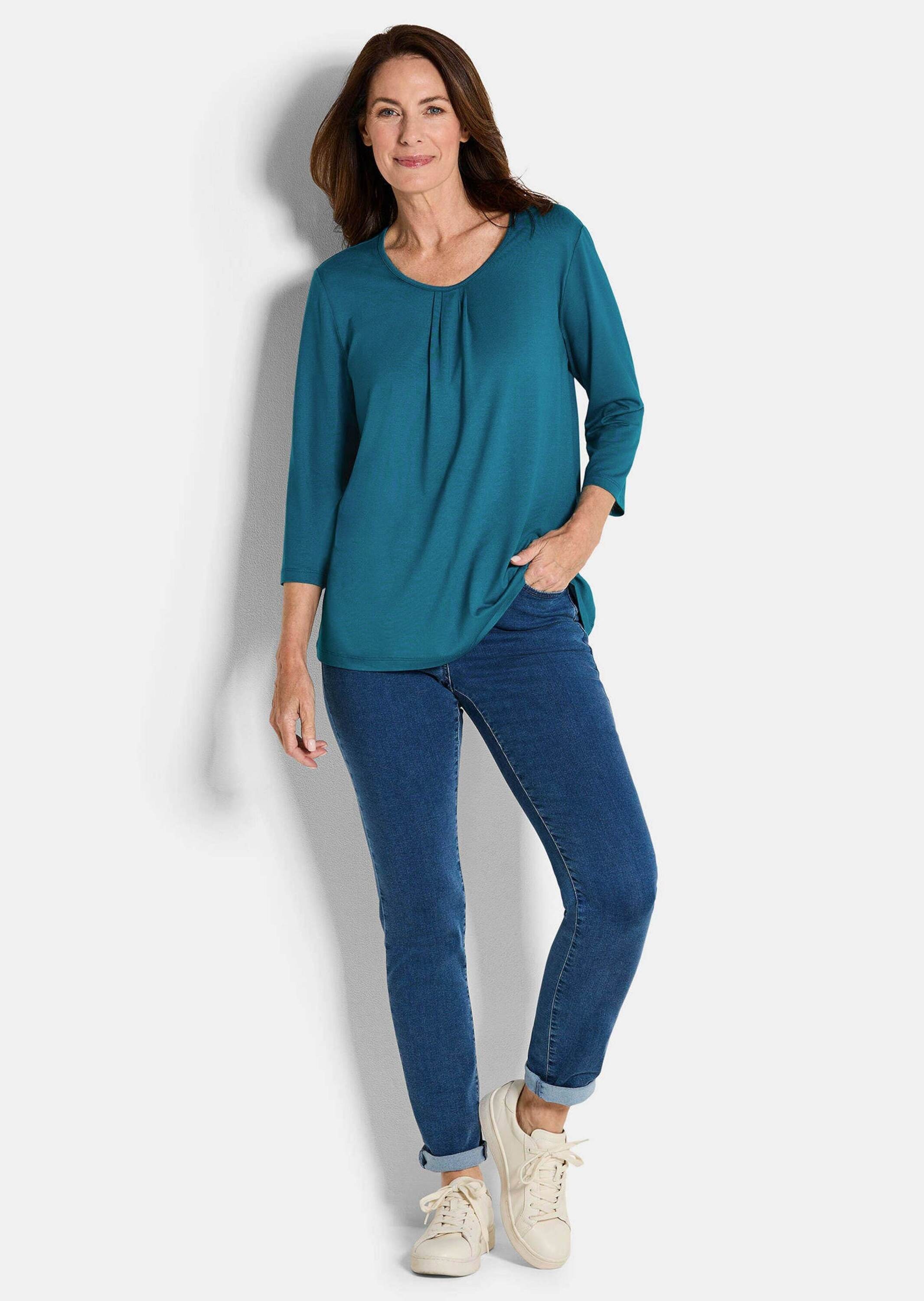 GOLDNER Kurzarmshirt "Kurzgröße Viskose-Oberteil mit Halbarm" Falten günstig online kaufen