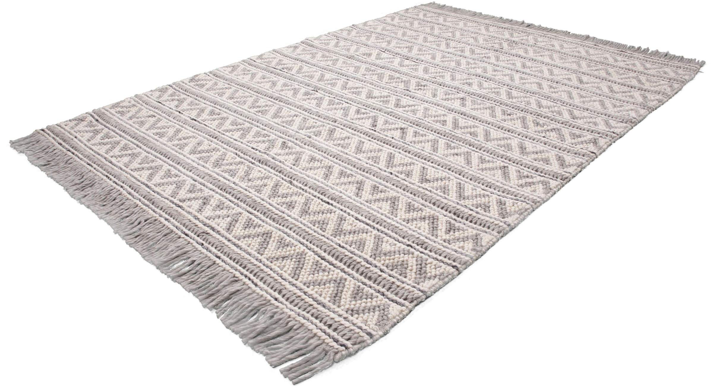 Teppich »Bature 500«, rechteckig, Wolle und Viskose mit Fransen, Wohnzimmer