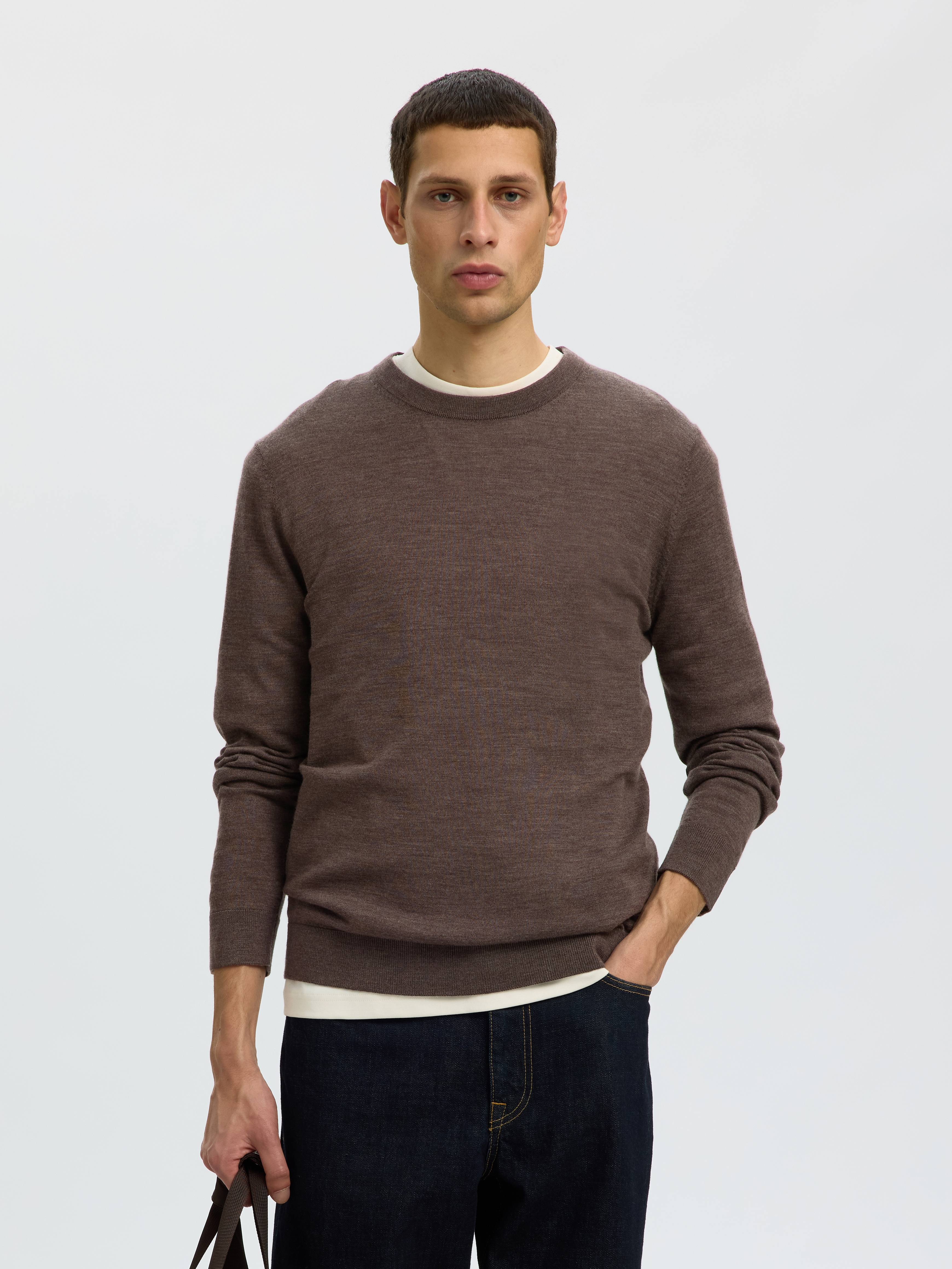 SELECTED "SLHTRAY LS KNIT MERINO CREW NECK NOOS" Wolle, regular fit