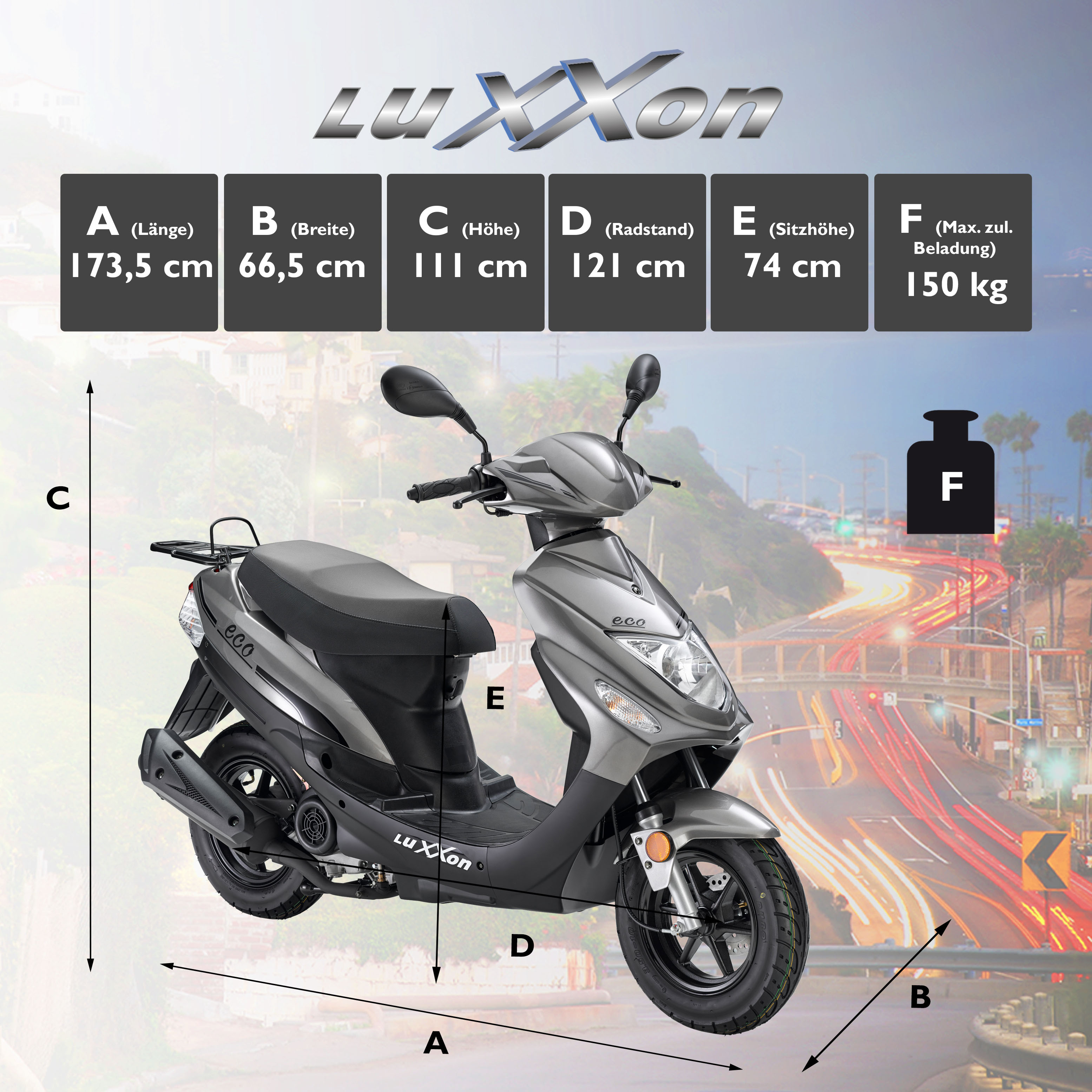 Thumbnail - Luxxon Motorroller "ECO", 49,6 cm³, 45 km/h, Euro 5, 3 PS
