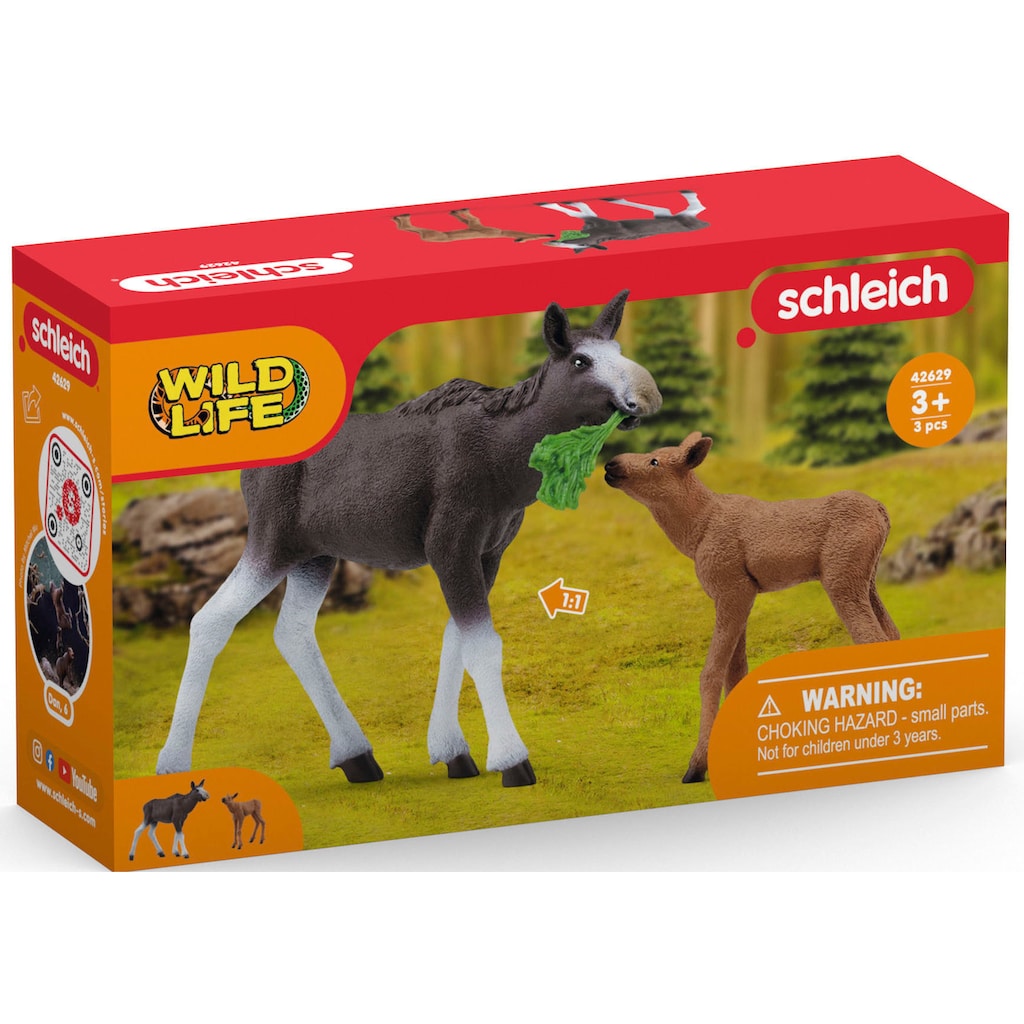 Schleich® Spielfigur »WILD LIFE, Elchkuh mit Kalb (42629)«