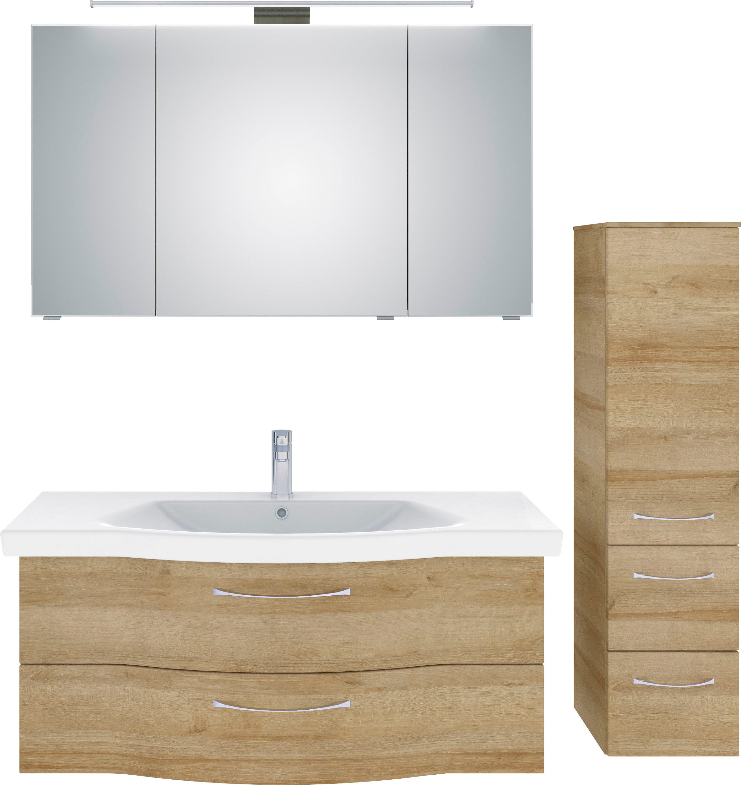 Saphir Badmöbel-Set "6005 Sprint 3-teilig, Keramik-Waschtisch mit LED-Spiegelschrank", (4 St.), Midischrank, inkl. Türdä