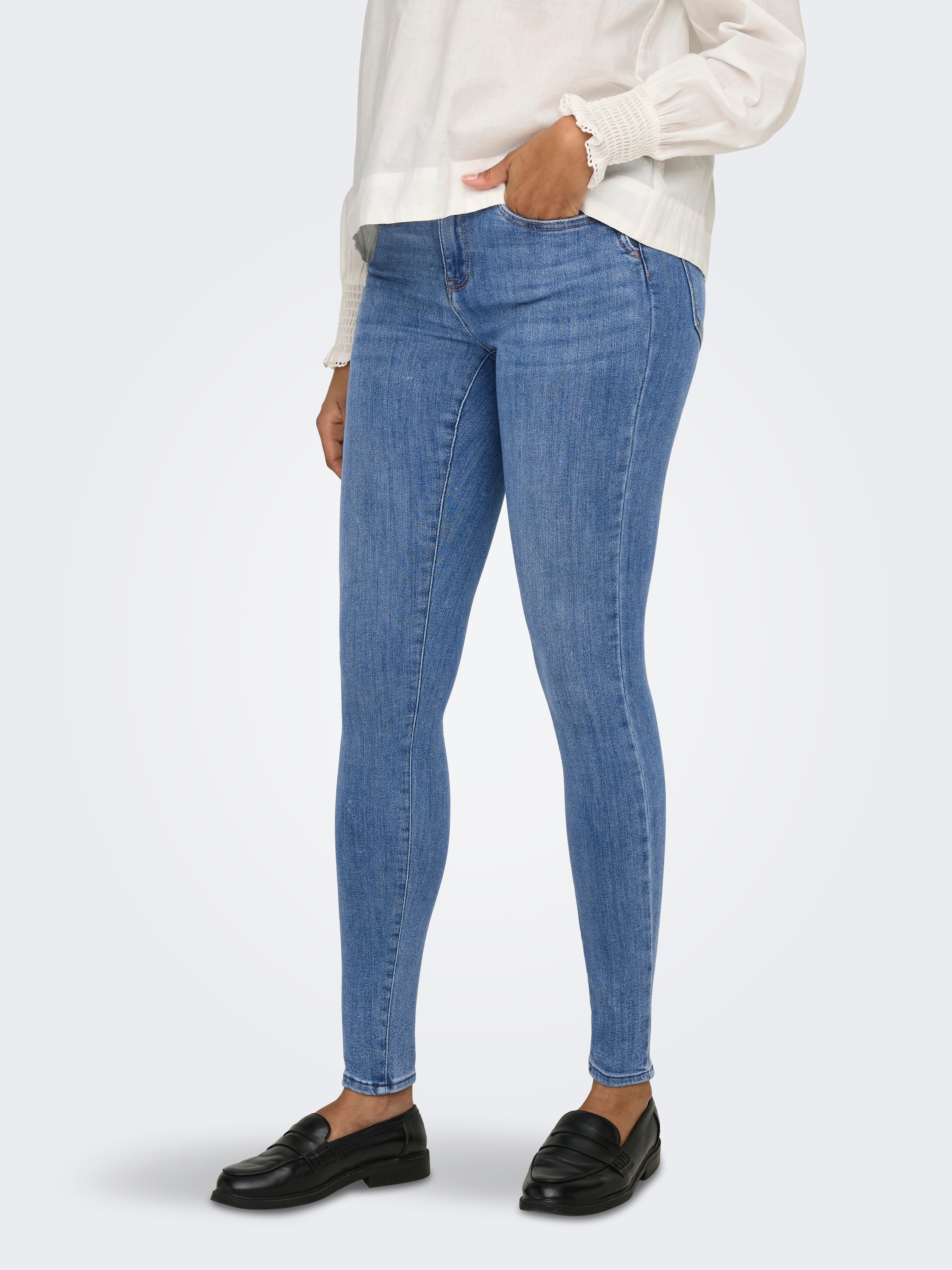 ONLY Skinny-fit-Jeans "ONLPOWER MID WAIST PUSH UP ANK DET DNM" Baumwollmischung, regular waist, ankle lenght