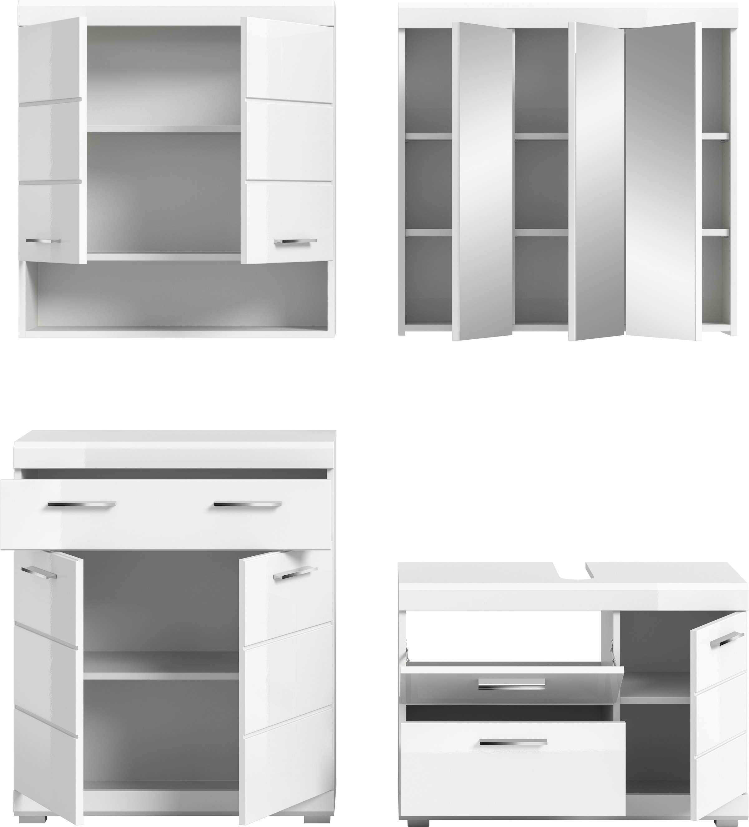 welltime Badmöbel-Set »SIENA, 4-tlg., WBU, Spiegelschrank, Hänge- & Unterschrank, MDF-Front«
