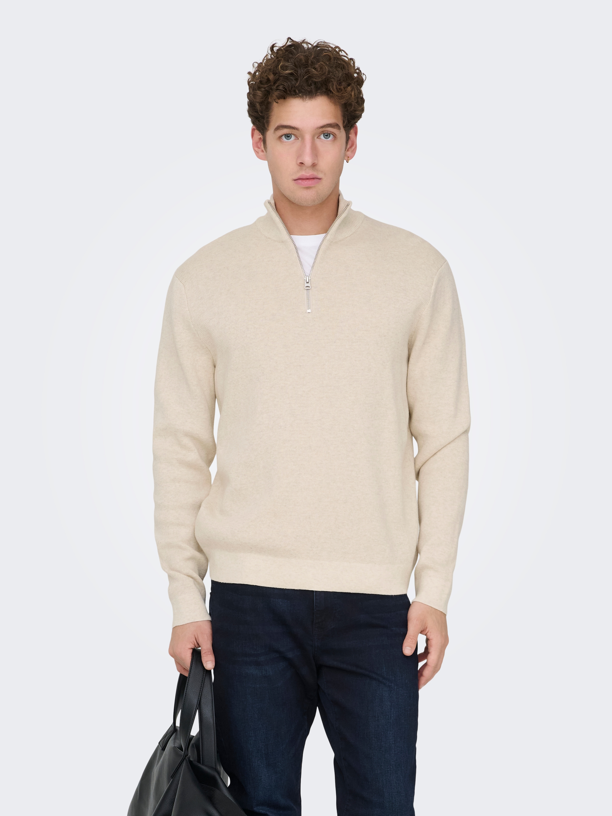 ONLY & SONS Troyer »ONSTING LIFE REG HALF ZIP KNIT NOOS« Baumwolle, regular fit