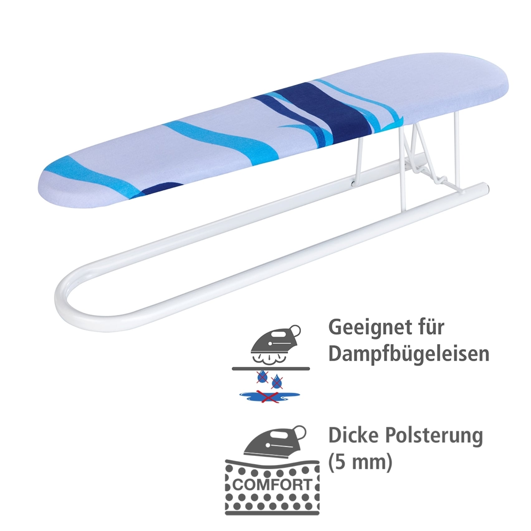 WENKO Ärmelbrett »Modell Wave«, Bügelfläche 52 cmx12 cm, Ärmelbügelbrett, praktische Bügelhilfe mit gepolstertem Dekorbezug