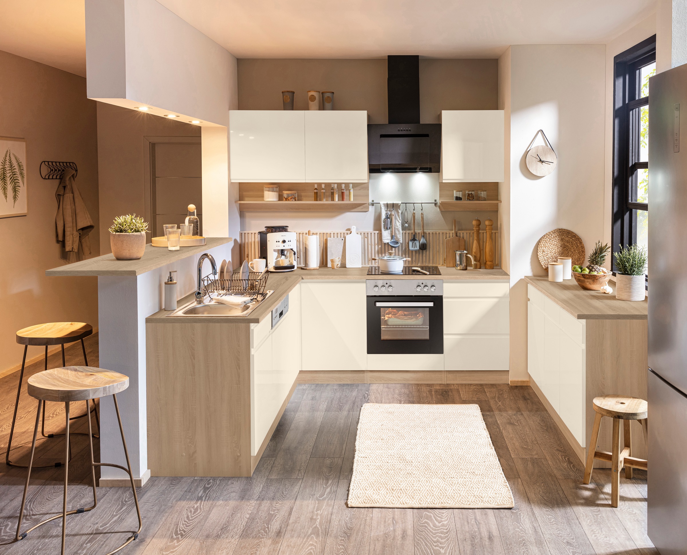 KOCHSTATION Unterschrank »KS-Virginia«, 85 cm hoch, 150 cm breit, 3 Schubladen, 3 Türen, griffloses Design