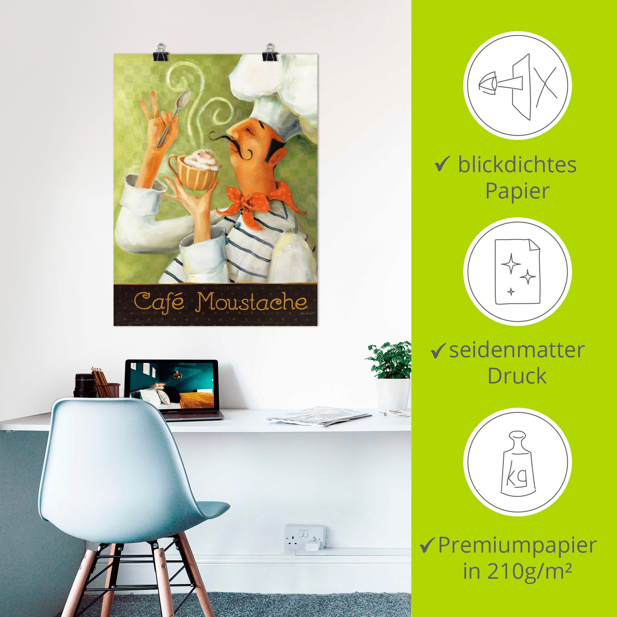 Artland Poster »Cafe Moustache II«, Getränke, (1 St.), als Leinwandbild, Wandaufkleber oder Poster in versch. Größen