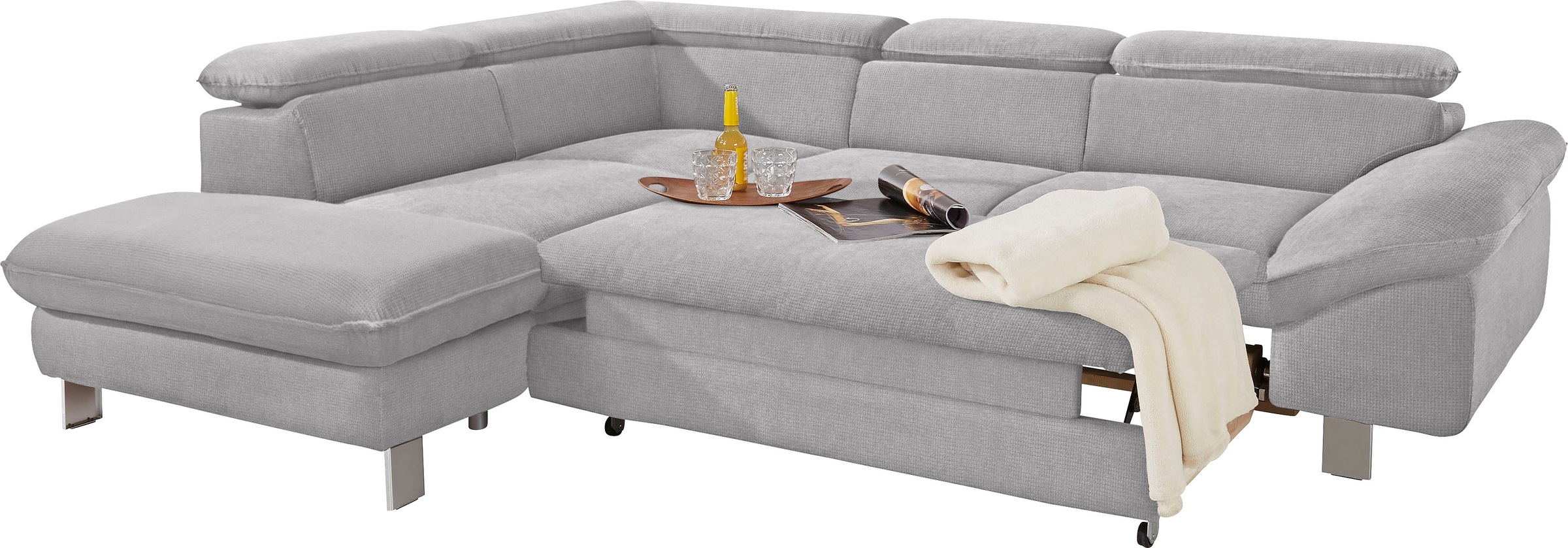 COTTA Polstergarnitur »Driver«, (Set, 2 tlg.), bestehend aus Ecksofa und Hocker, mit Kopfteilverstellung