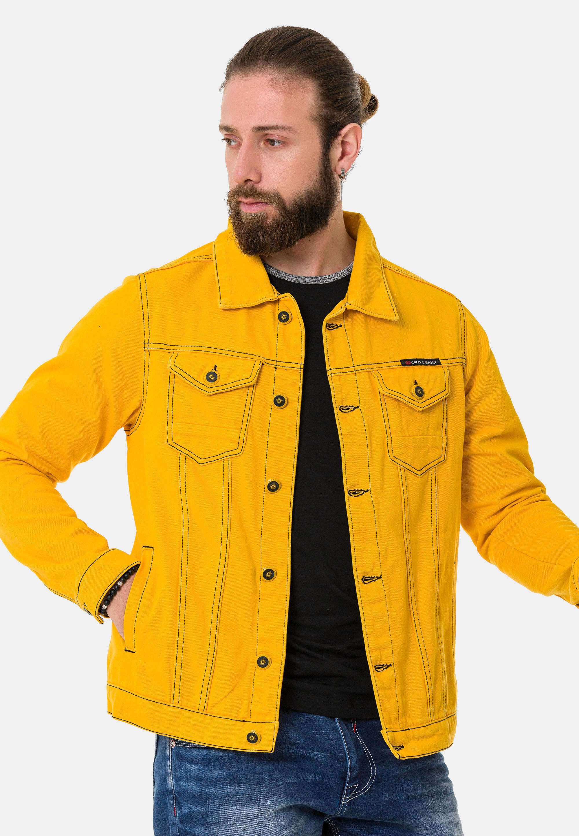 Cipo & Baxx Jeansjacke »CJ289« ohne Kapuze mit Knopfleiste