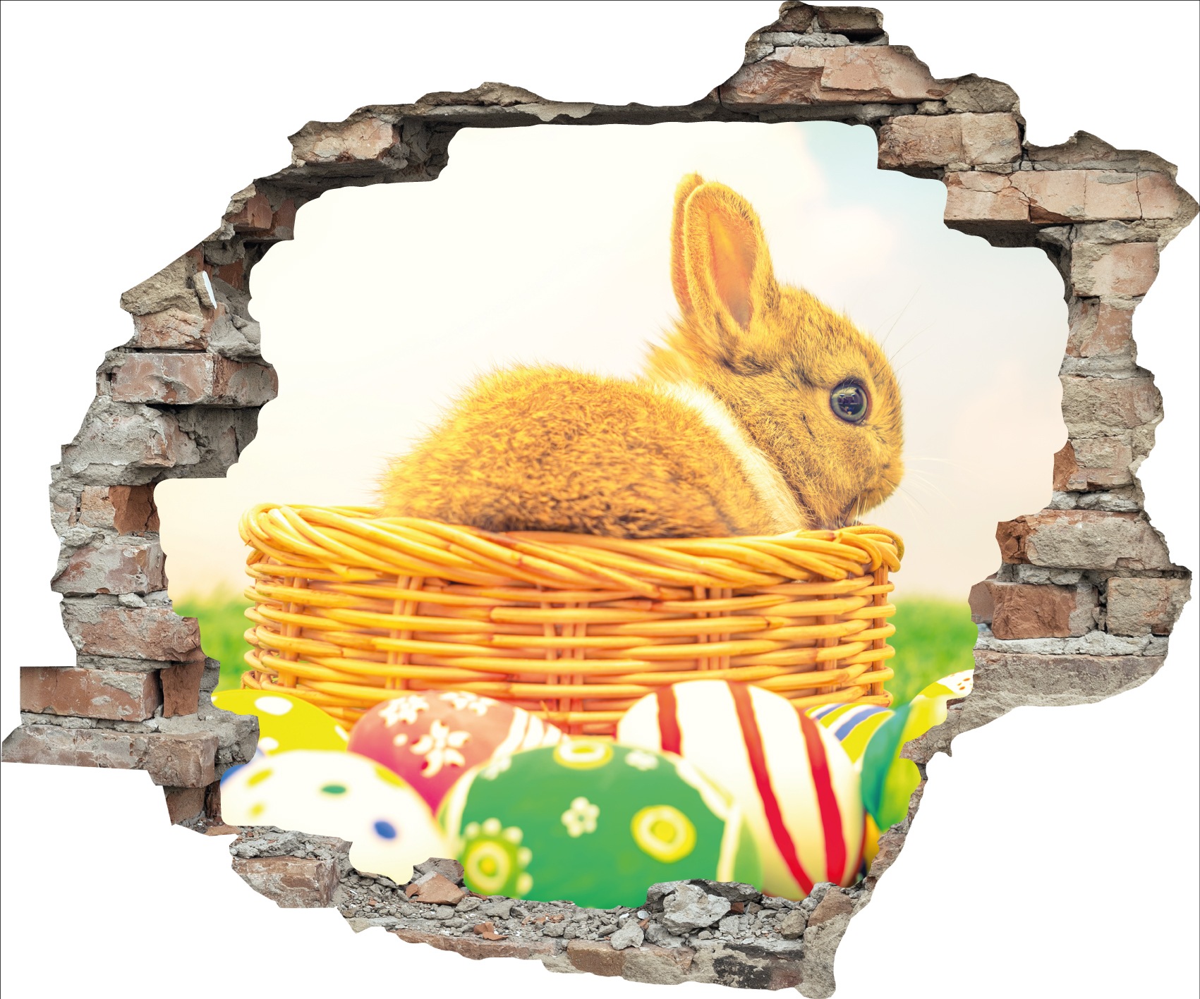 queence 3D-Wandtattoo »Osterhase im Nest« Selbstklebender Wandsticker Ostern Wanddurchbruch 60x50cm