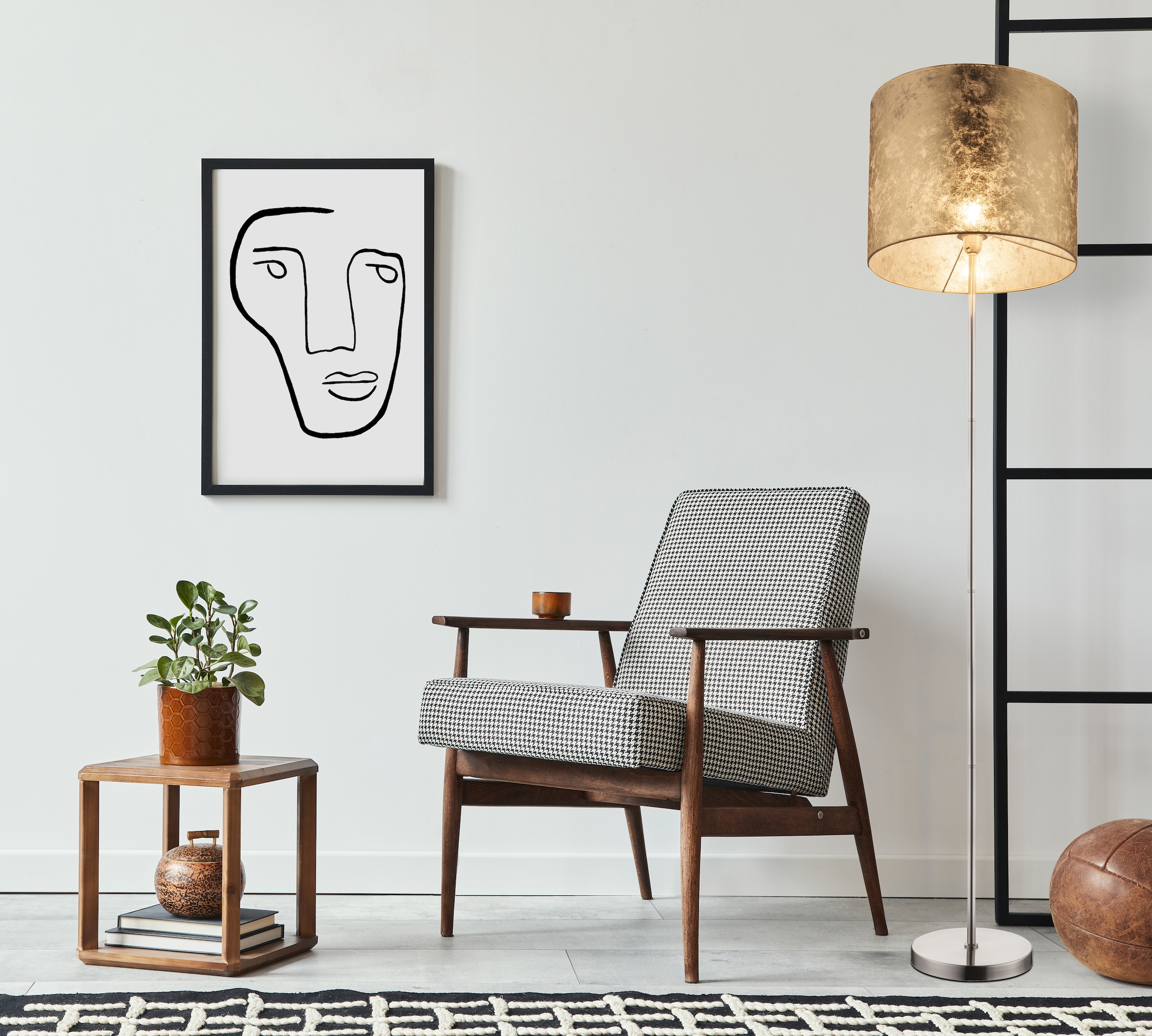 GLOBO LIGHTING Stehlampe »AMY« E27 1 Stk. Stehleuchte Nickel matt, Textil gold, Fußschalter, E27