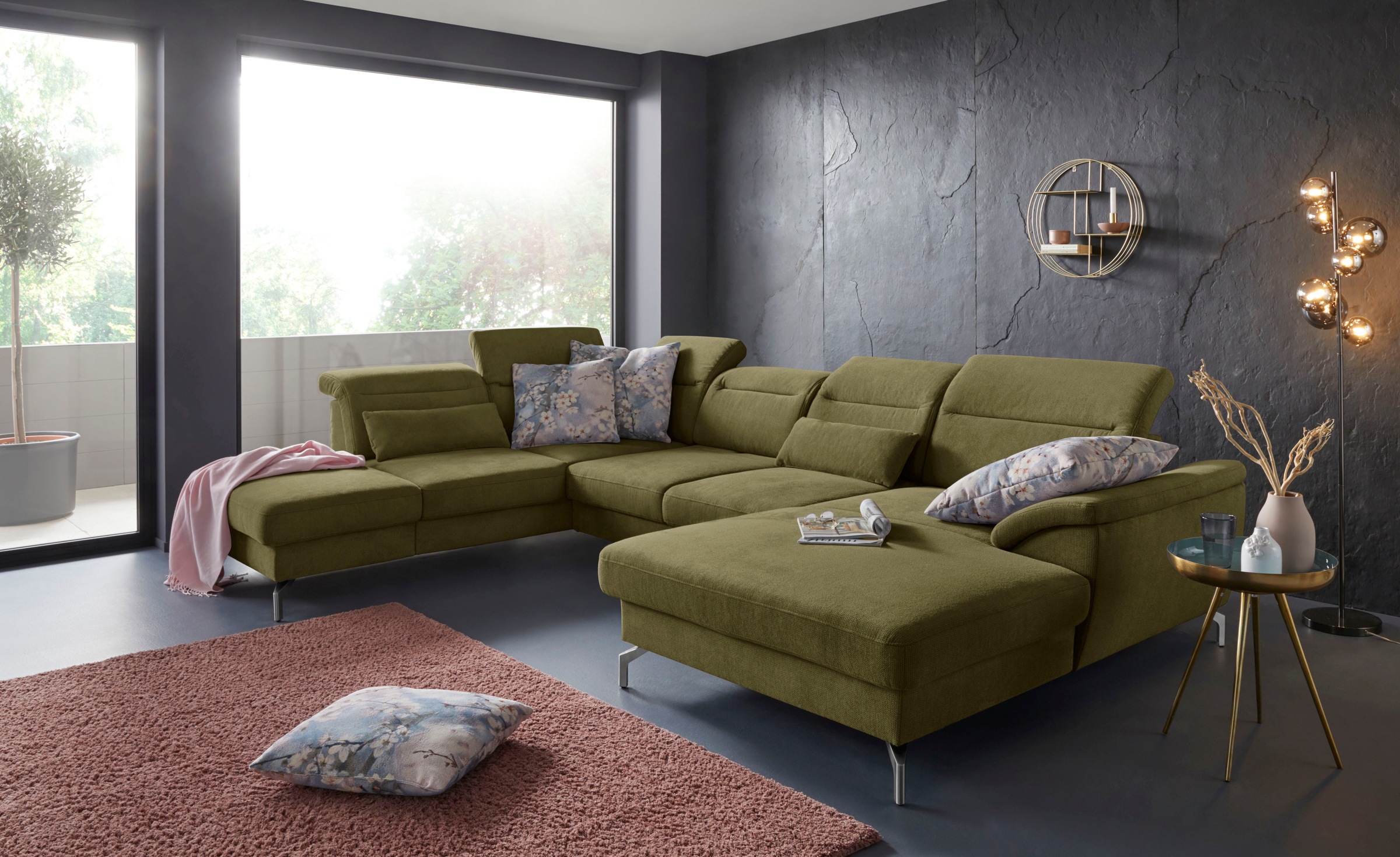 Sit & More Percy U-Shaped Sofa Green 343x235cm 10