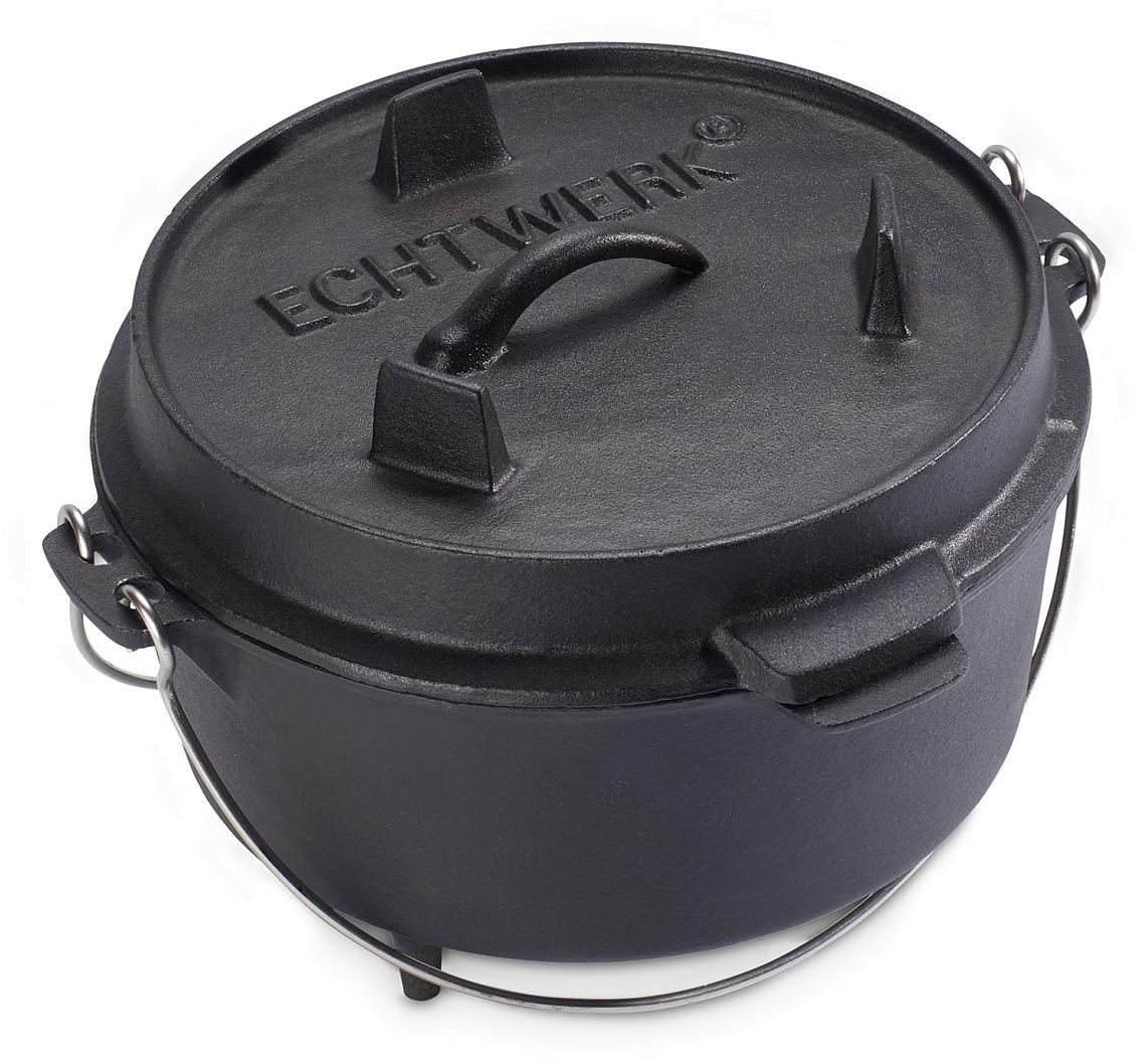 ECHTWERK Schmortopf "Dutch Oven", Gusseisen, (1 tlg.), Feuertopf, Gusseisen BBQ Kochtopf, bereits eingebrannt, 4,9 Liter