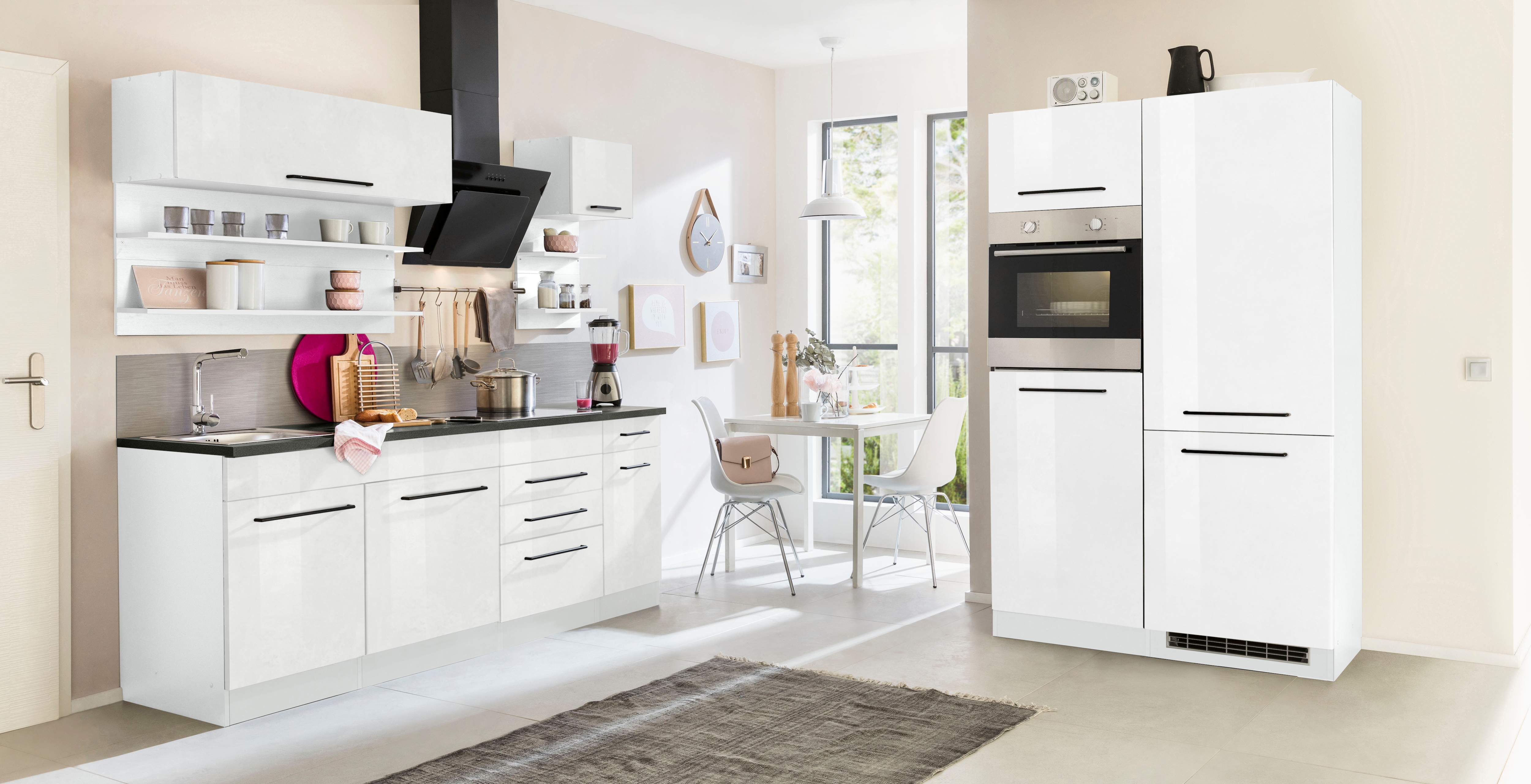 KOCHSTATION "KS-Tulsa" ohne E-Geräte, Breite 330 cm, schwarze Metallgriffe, MDF Fronten