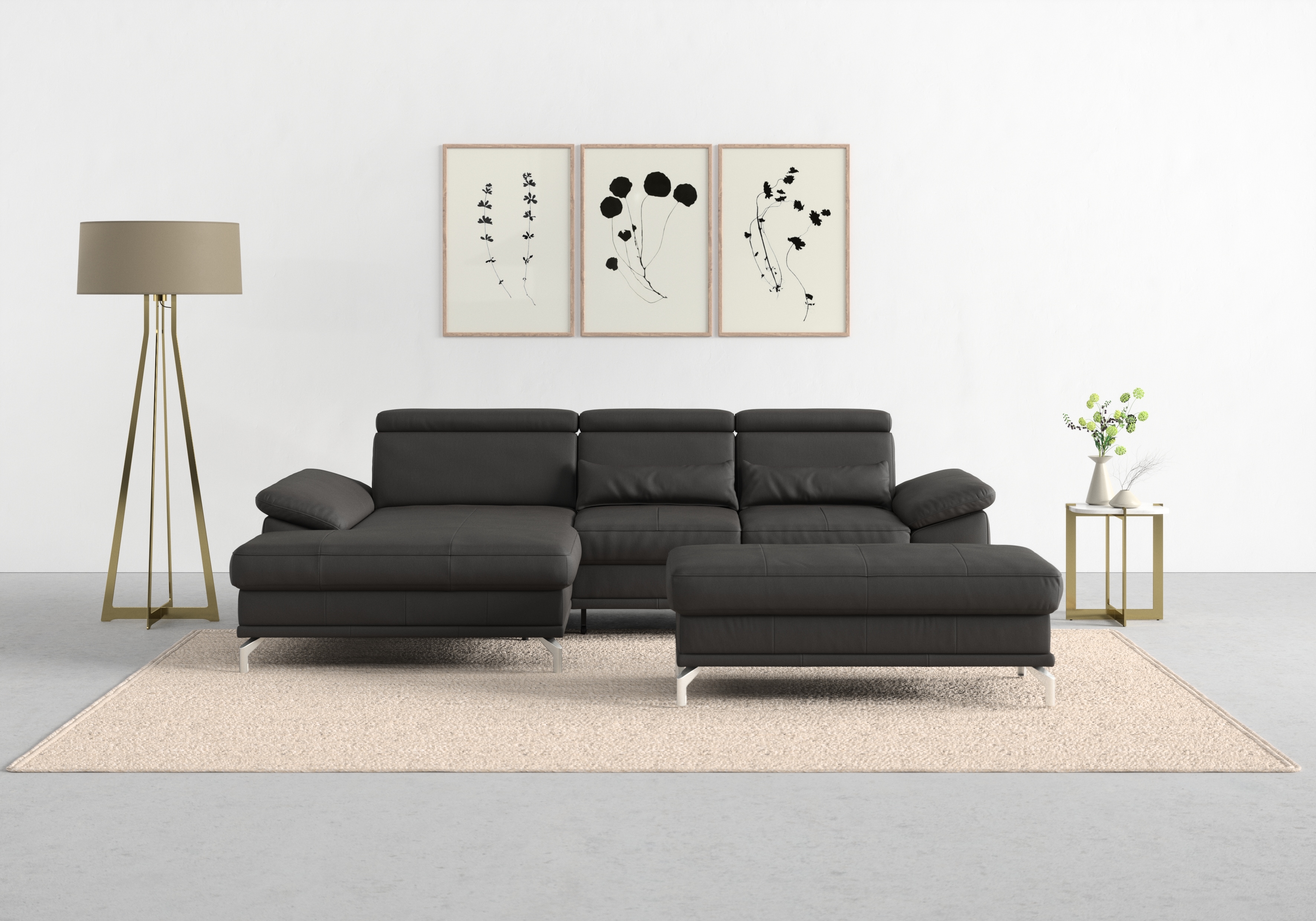 sit&more Ecksofa "Cabrio L-Form, B: 295 cm, mit Sitztiefen-, Arm- & Kopfteilverstellung" 2 Nierenkissen, Federkern, optional Schlaffunktion und Stauraum