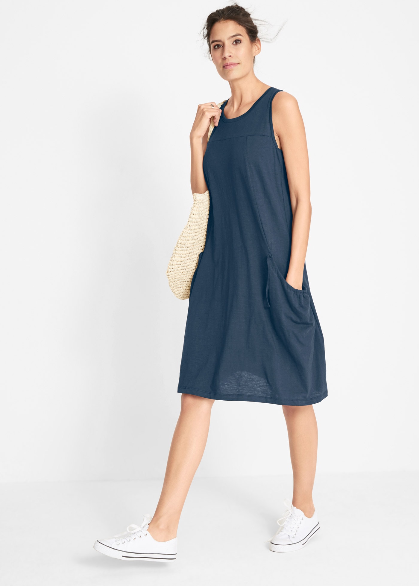 bonprix Jerseykleid »Baumwoll-Jerseykleid mit Taschen« für den Alltag, ärmellos, aus Baumwolle, in A-Linie, mit Taschen