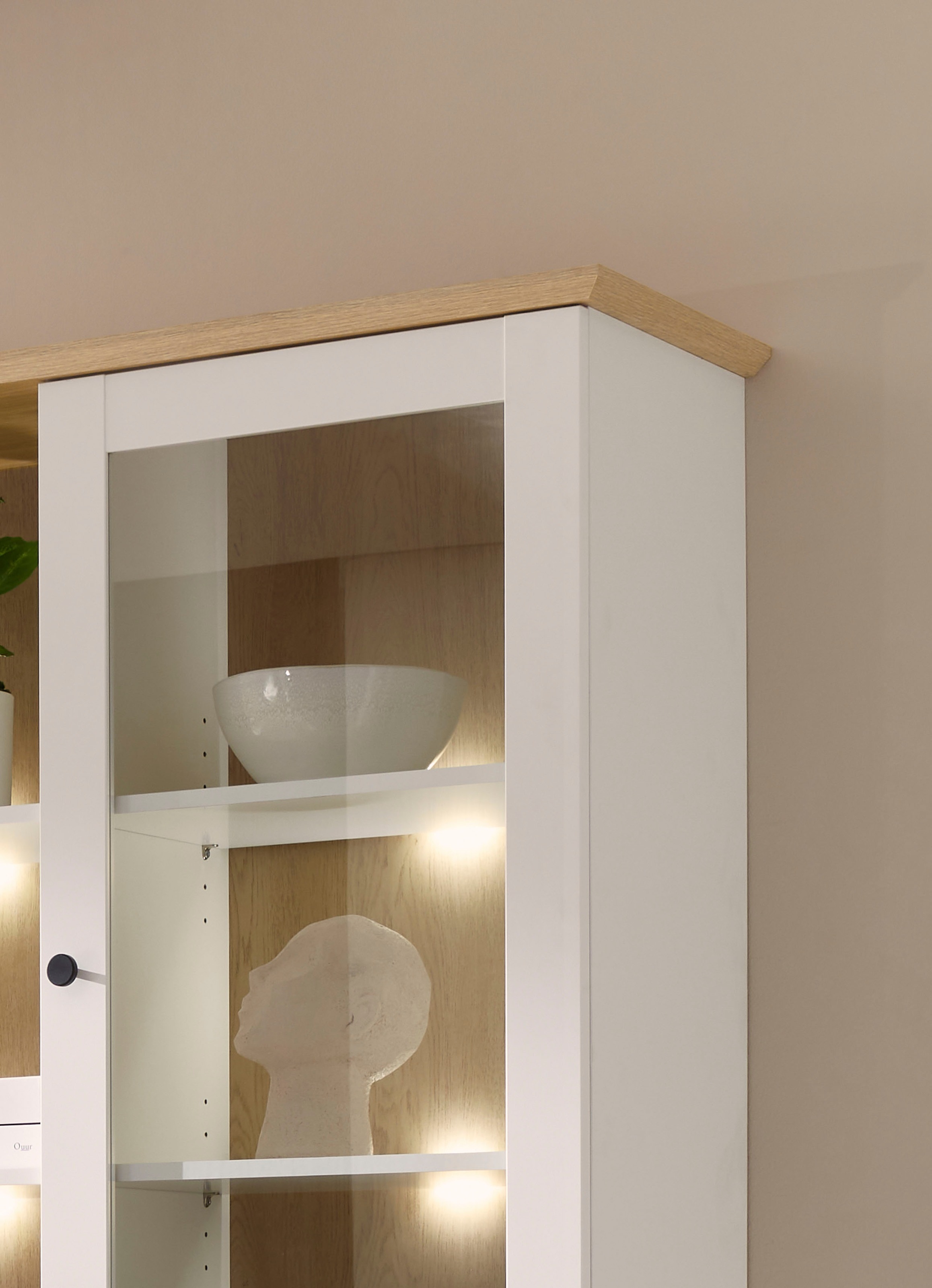 OTTO home Buffet »Brest, Hochschrank im Landhausstil, Schrank, Küchenschrank« schwarze Metallgriffe, viel Stauraum, Glastüren, 164 cm breit