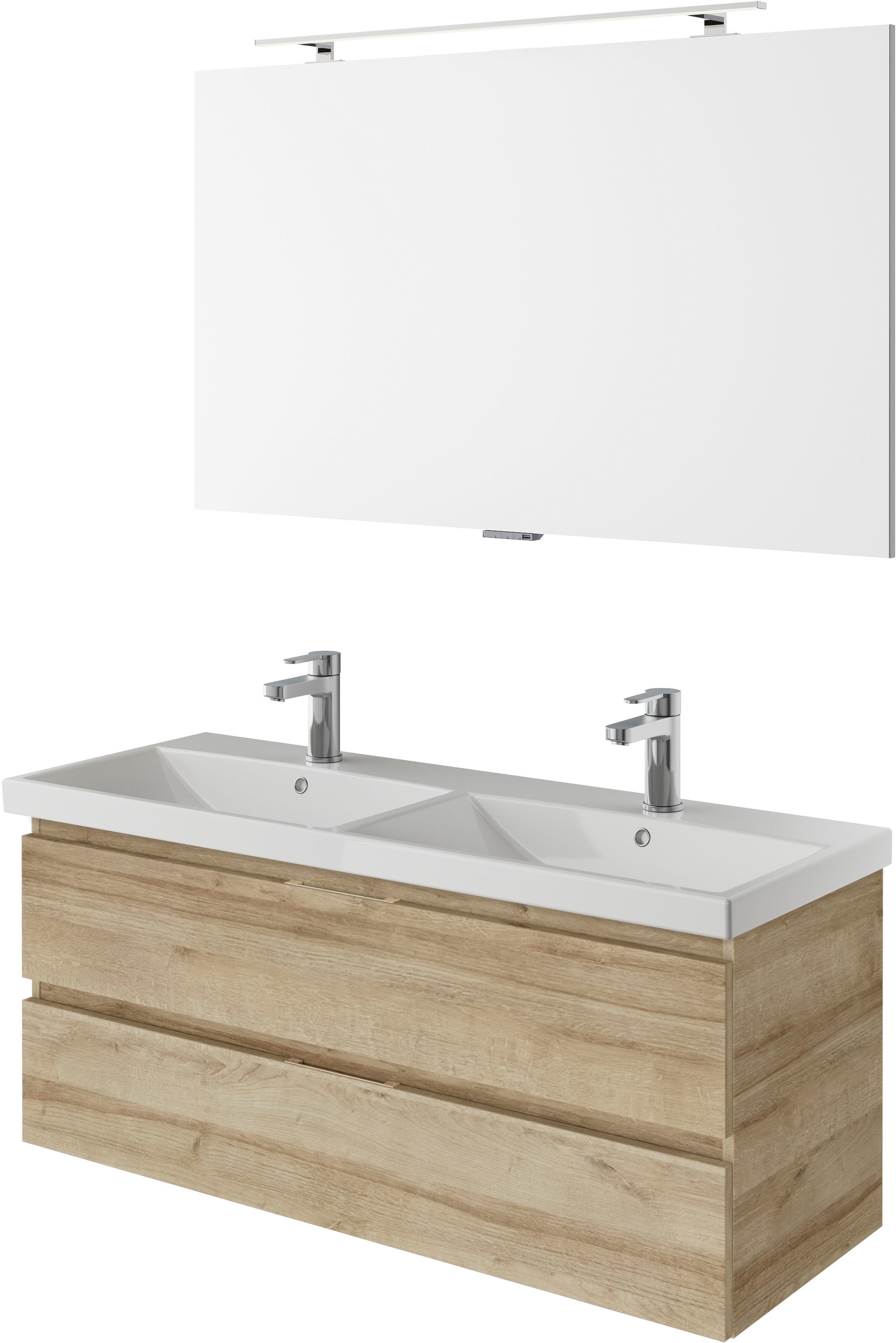 Saphir Badmöbel-Set »Serie 4035 2-teilig, Keramik-Doppelwaschtisch mit LED-Spiegel« Set, 