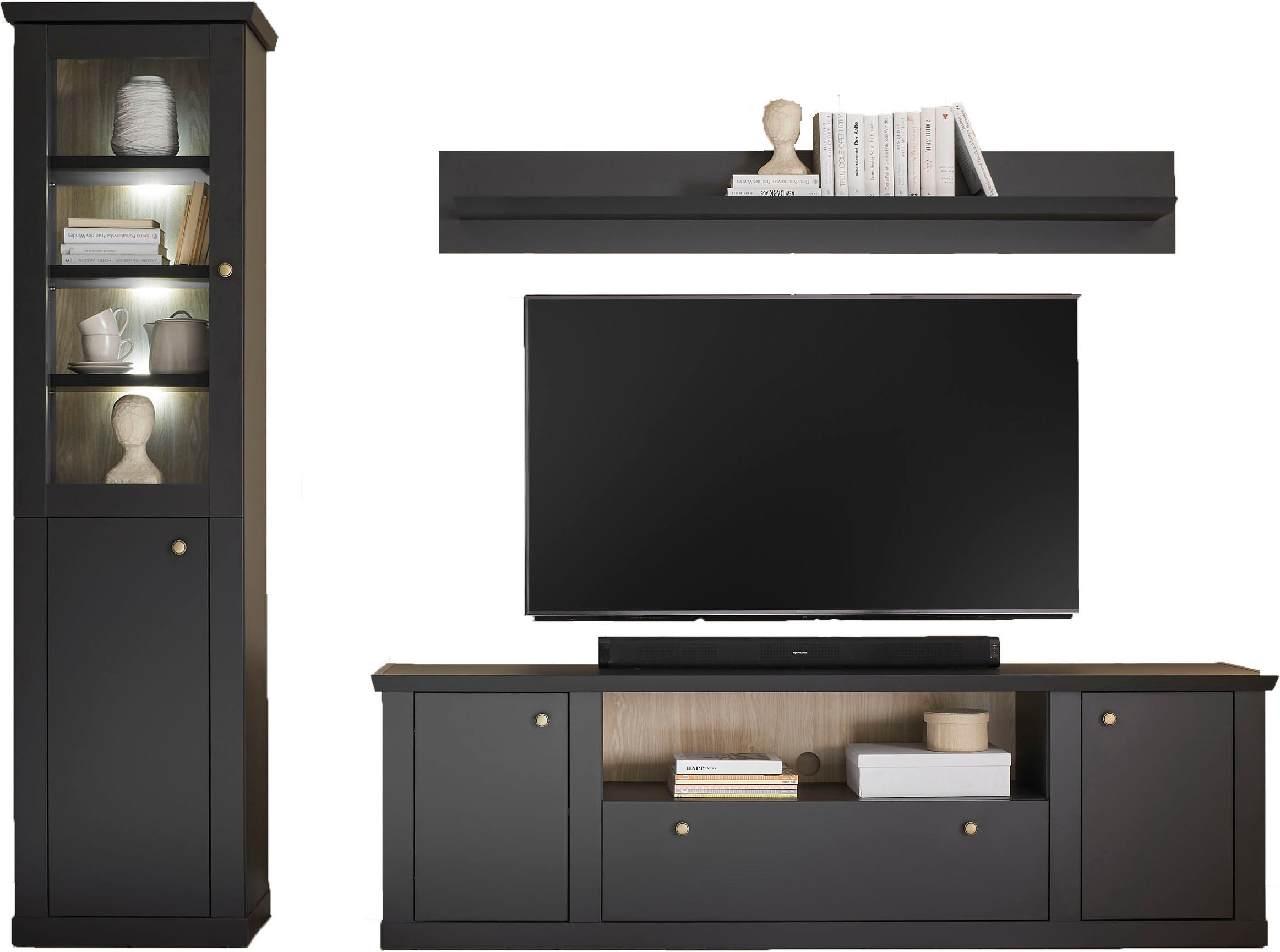 Home affaire Wohnwand »Lincoln, moderne Anbauwand, Komplettset im Landhausstil« Komplett-Set, 3 Stk. tlg.