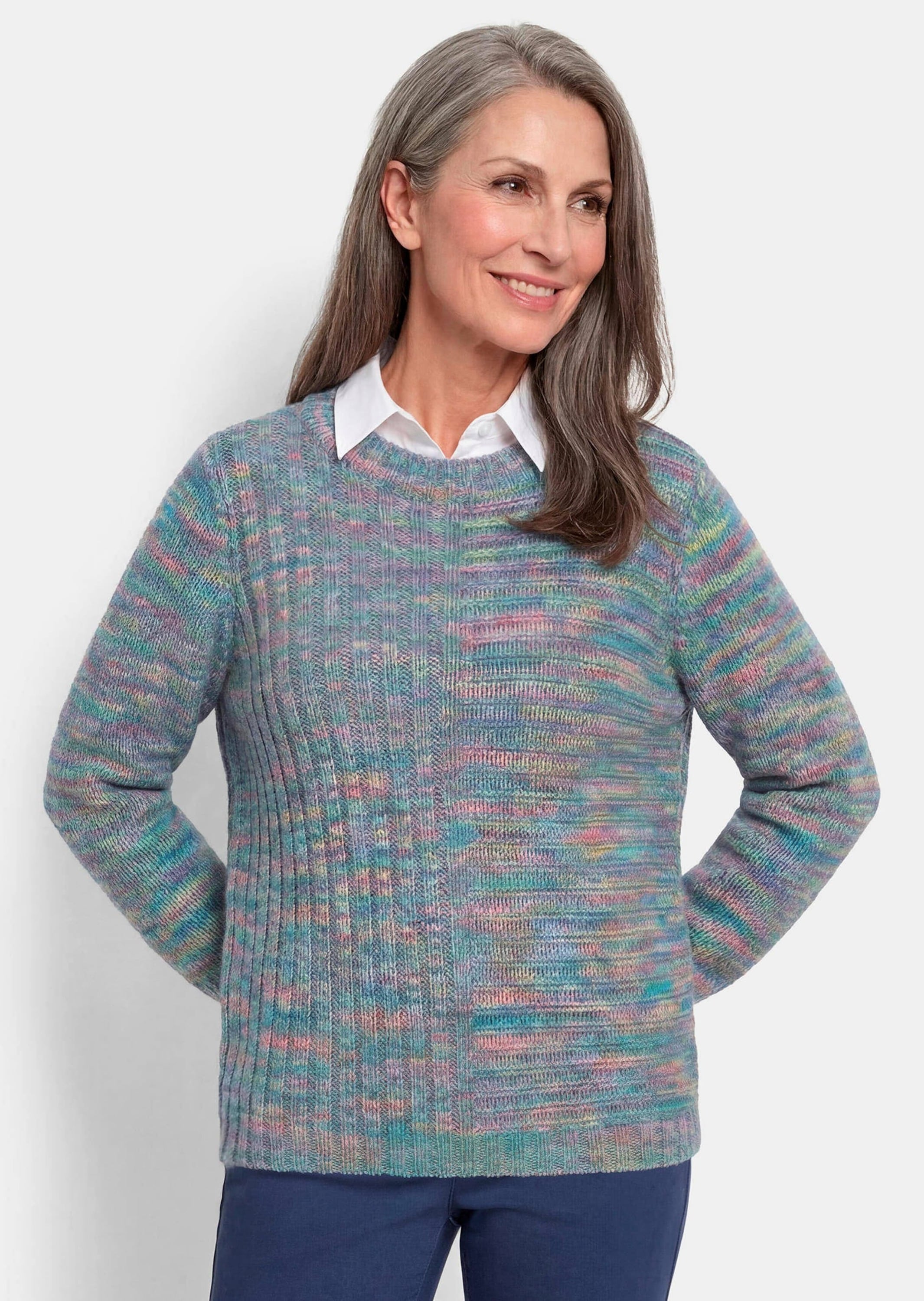 GOLDNER Rundhalspullover »Melangepullover mit U-Boot-Ausschnitt« mit Multicolorgarn gestrickt