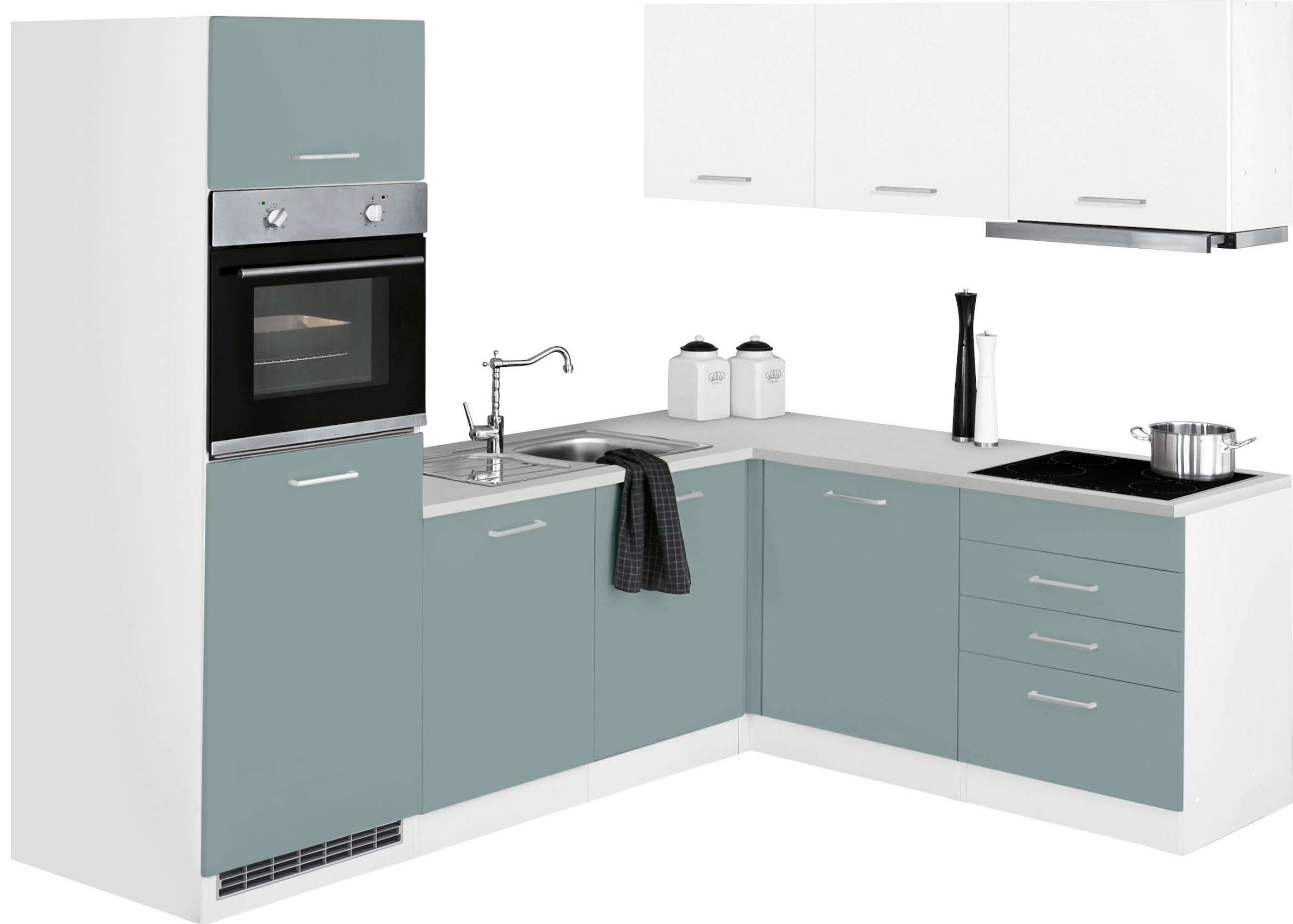 Winkelküche »Visby«, mit E-Geräte, Winkel 240 x 180cm inkl. Kühlschrank u. Geschirrspüler