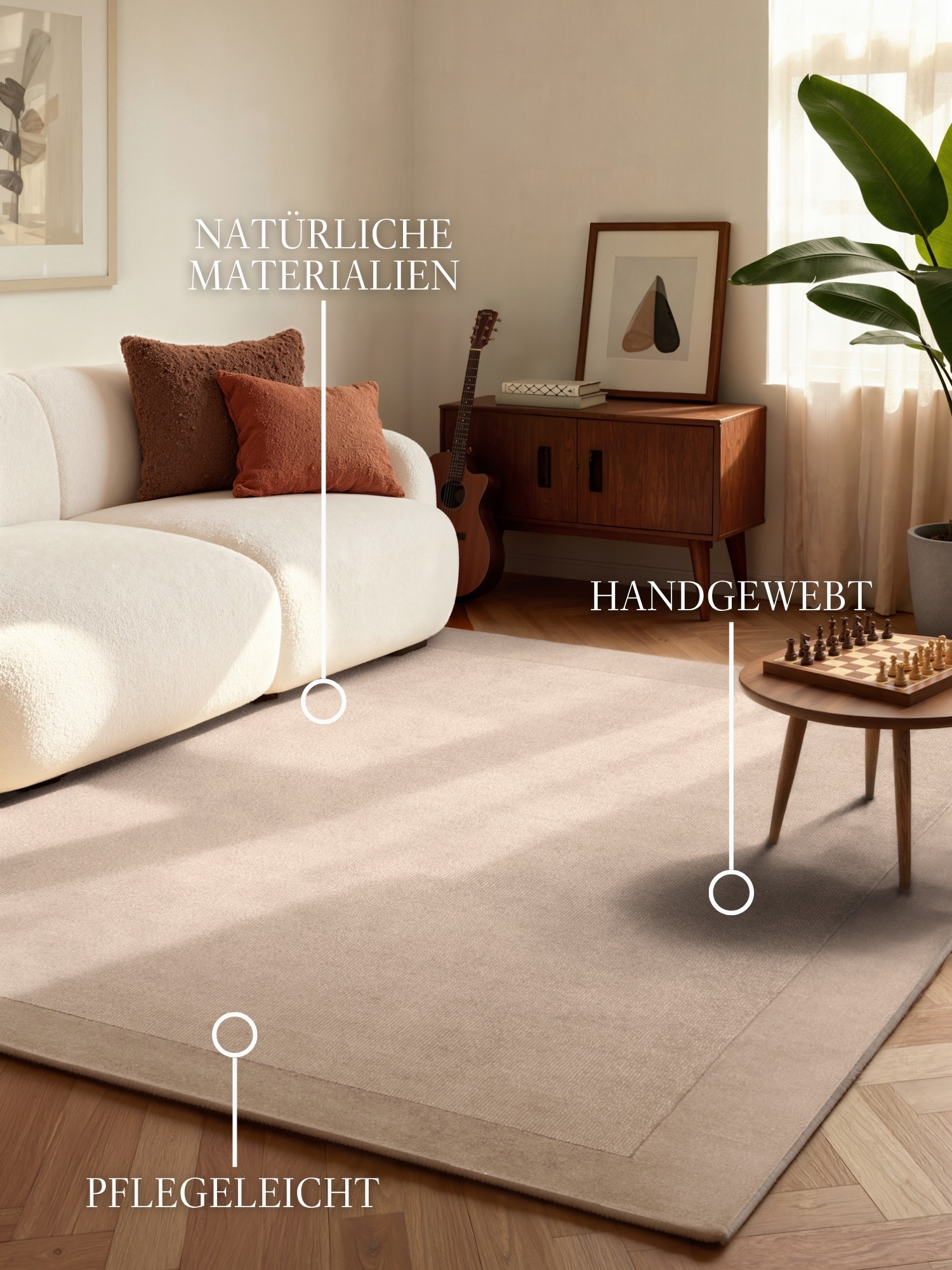 THE RUGS Villeroy & Boch 1812 Kari Handmade Soft Wool Blend Bordered Rug in Beige | Size: 120cm x 180cm