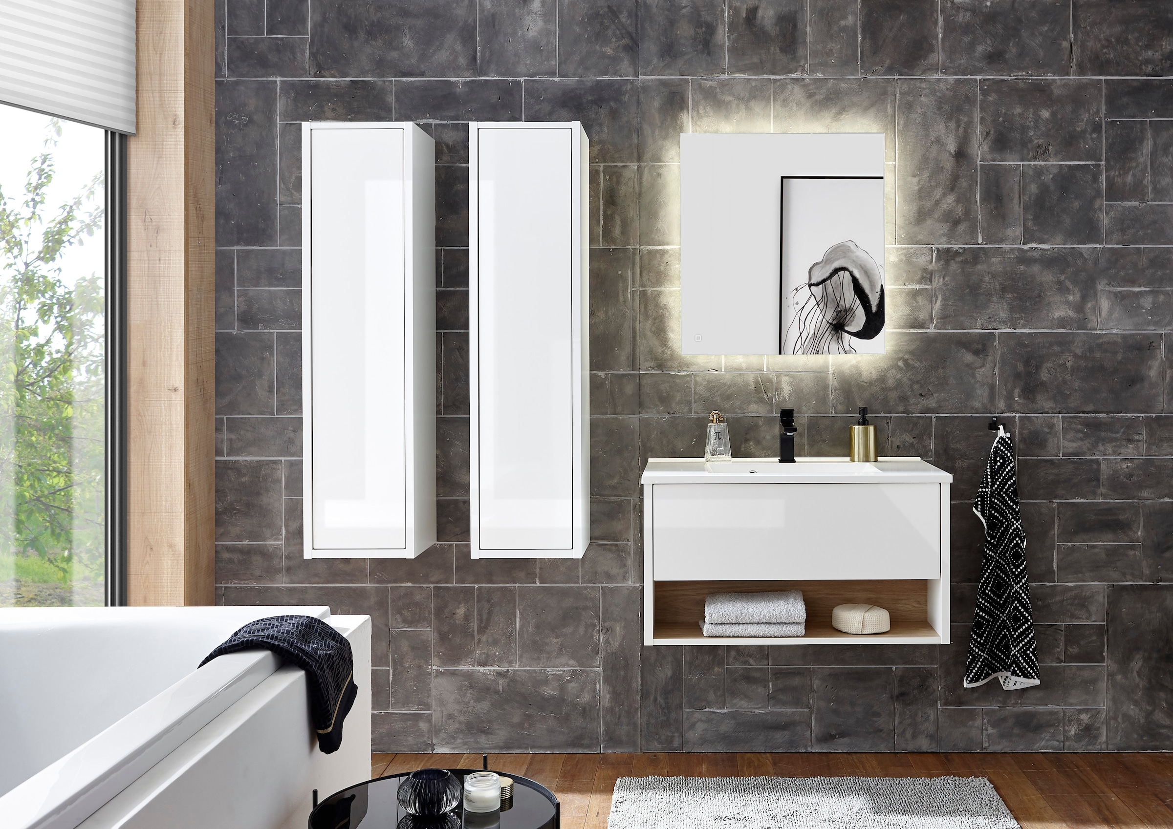 Home affaire Badmöbel-Set »Studio Line, Bad im modernen Design, 4-teiliges Badezimmer« 4 Stk. tlg.