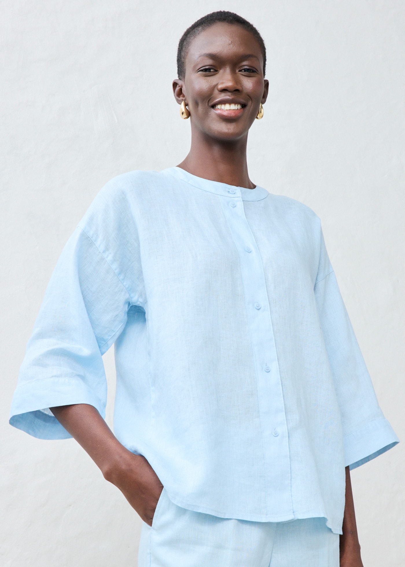 bonprix Shirtbluse Oversize-Passform, aus Leinen, strukturierte Oberfläche, 3/4-Ärmel