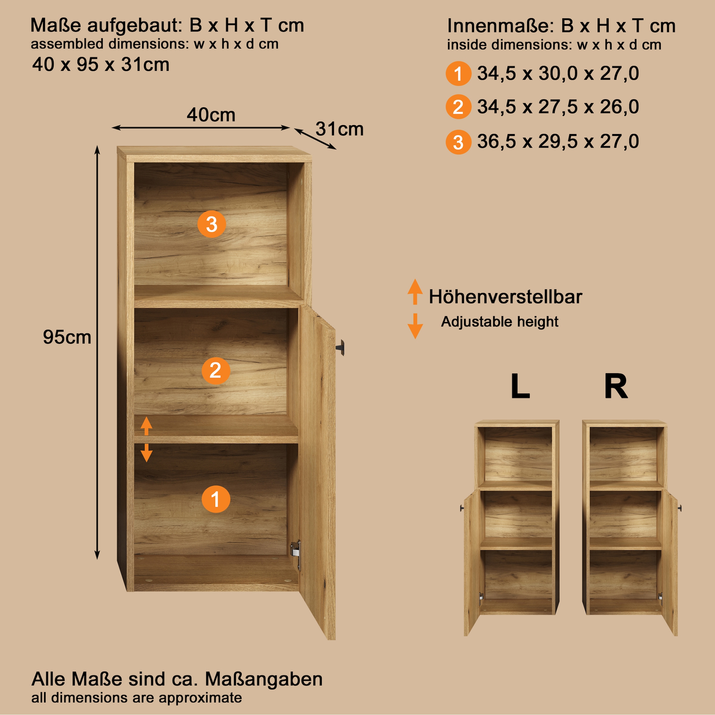 welltime Unterschrank »Amrum«, (1 St.), Badschrank mit offenem Fach und Rillenoptik - Maße (B/T/H) 40/31/95 cm