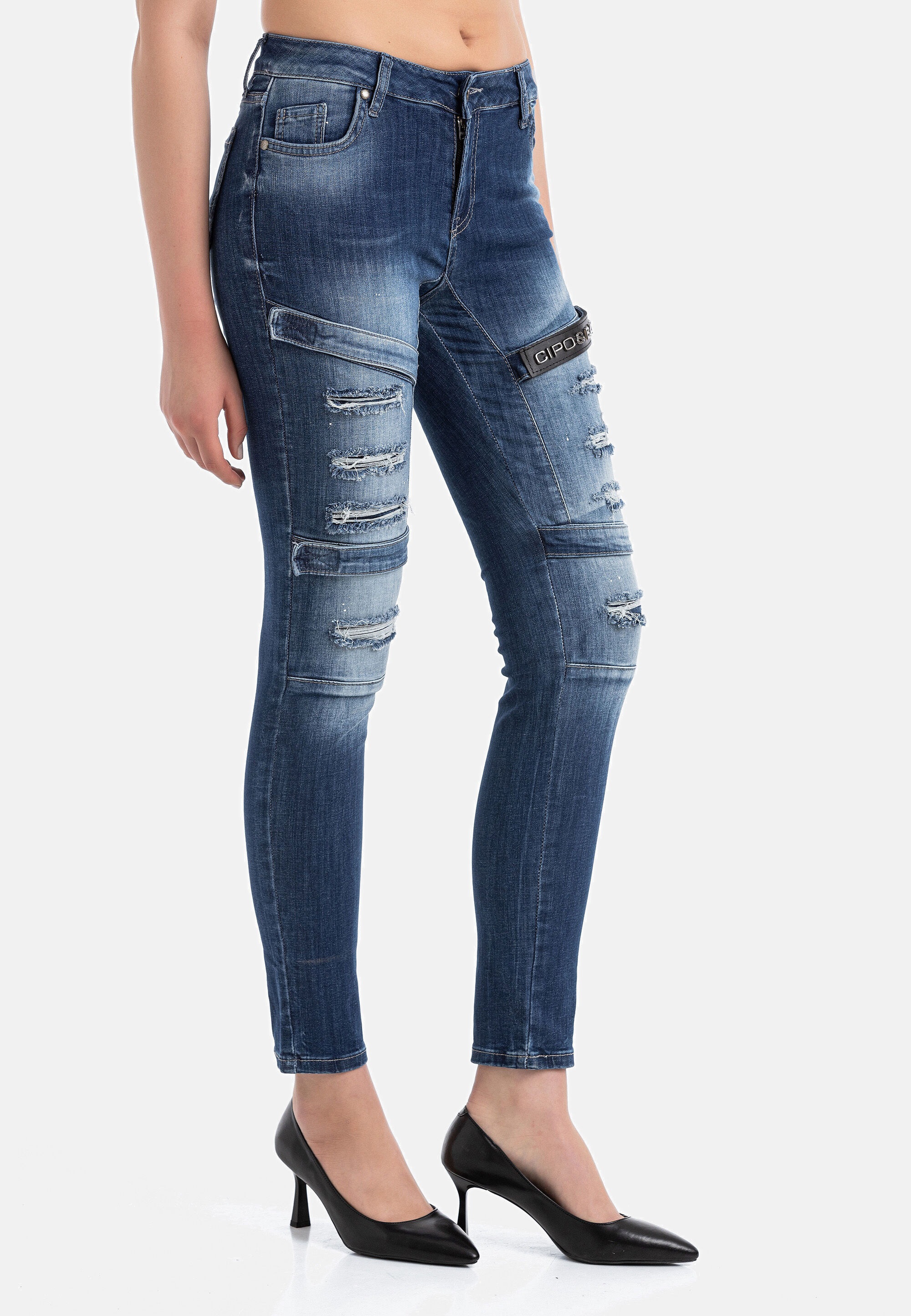 Cipo & Baxx Slim-fit-Jeans »DENIM« im coolen Biker-Look in Skinny Fit, WD383
