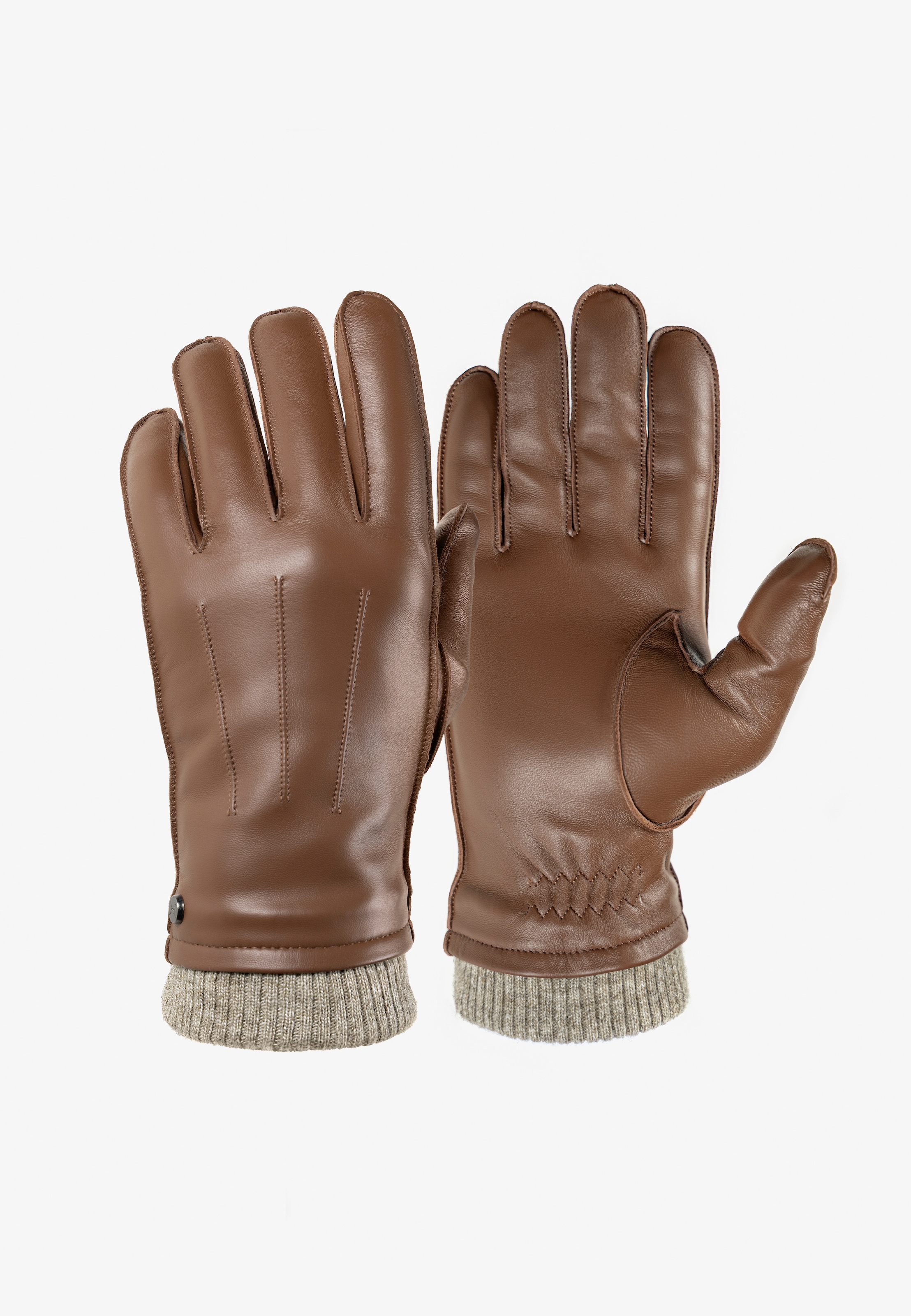 PEARLWOOD Lederhandschuhe »JACKSON«, (1 Paar), Strickbündchen, dekorative Ziernähte, weiches Fleecefutter
