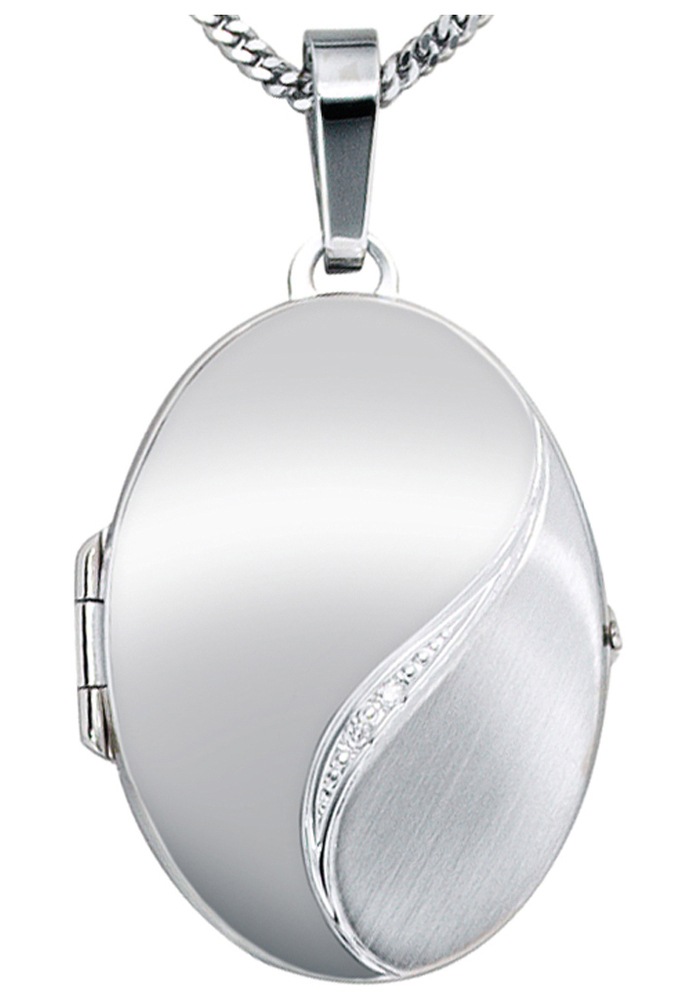 JOBO Medallionanhänger »Anhänger Medaillon oval 33 mm« ()  585 Weißgold mit 2 Diamanten für 2 Fotos