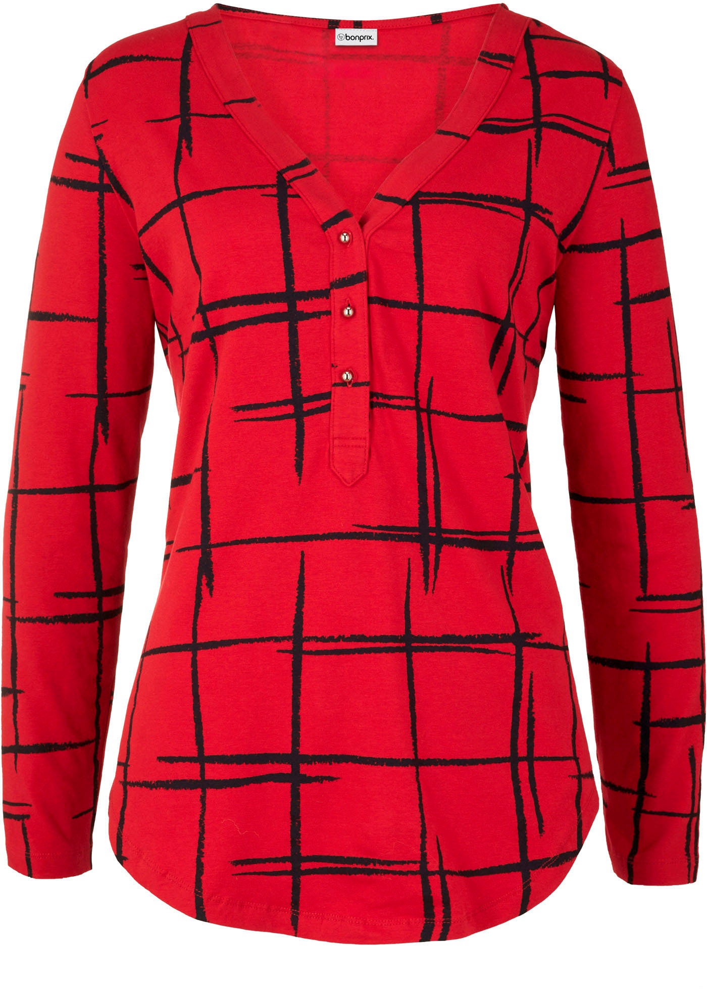 bonprix Blusenshirt figurumspielende Passform, Longshirt-Design, mit gerundetem Saum