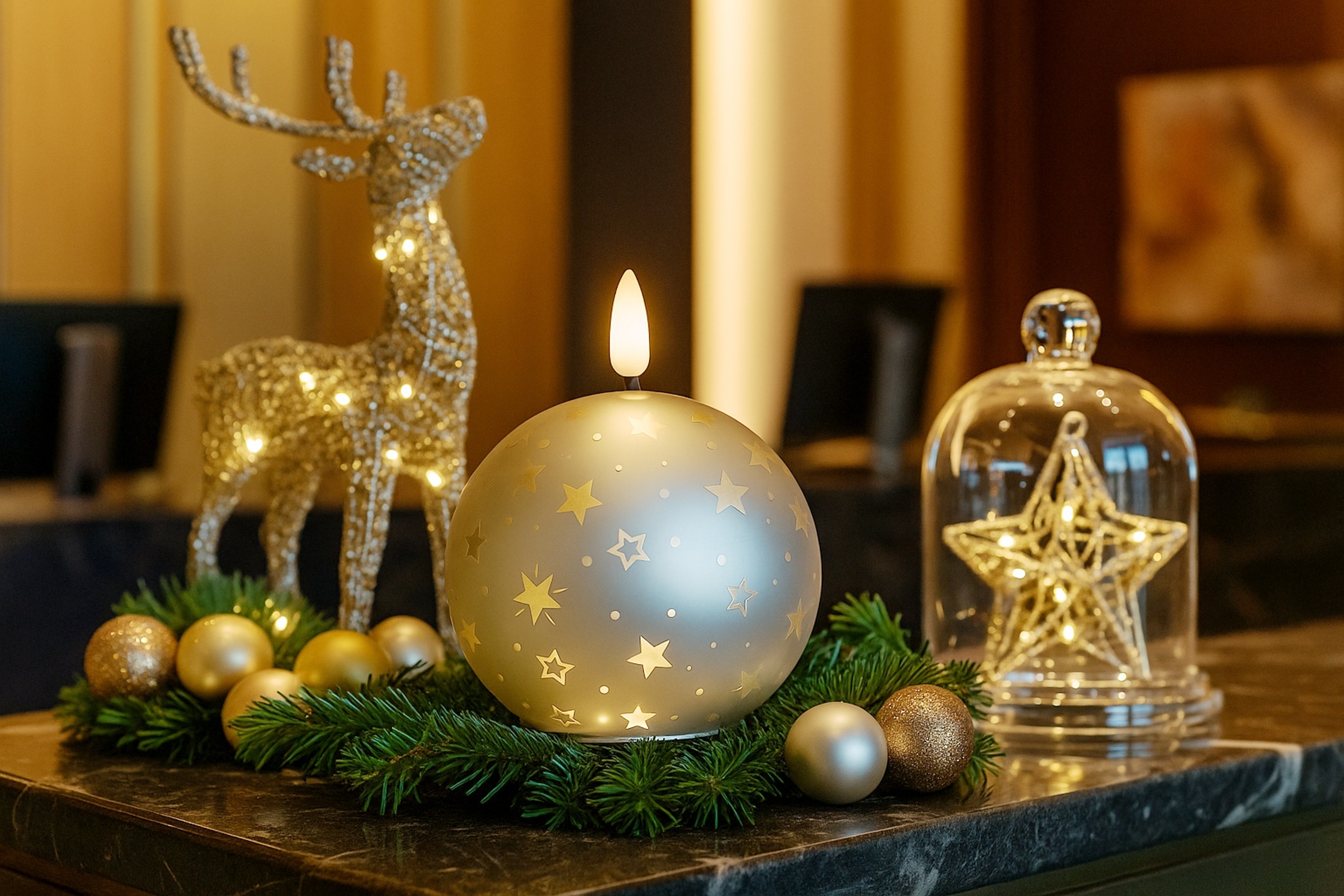 I.GE.A. LED-Kerze »Kugel-Kerze B« aus Glas batteriebetrieben mit Timer Adventskranz Adventskerzen