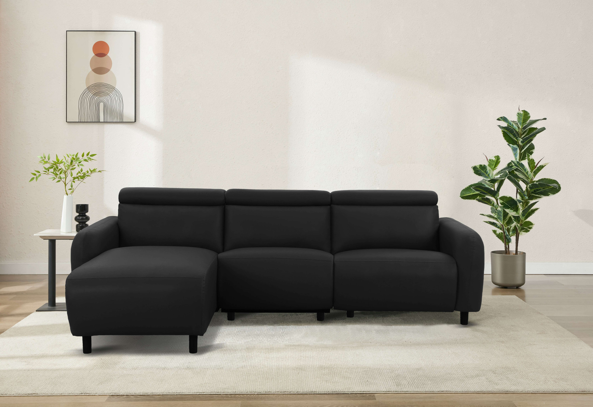 OTTO home Ecksofa "SKAANE Lederoptik, L-Form, 274 cm, manuelle/elektrische Relaxfunktion," rundes Design, Kopfteilverstellung, Federkernpolsterung