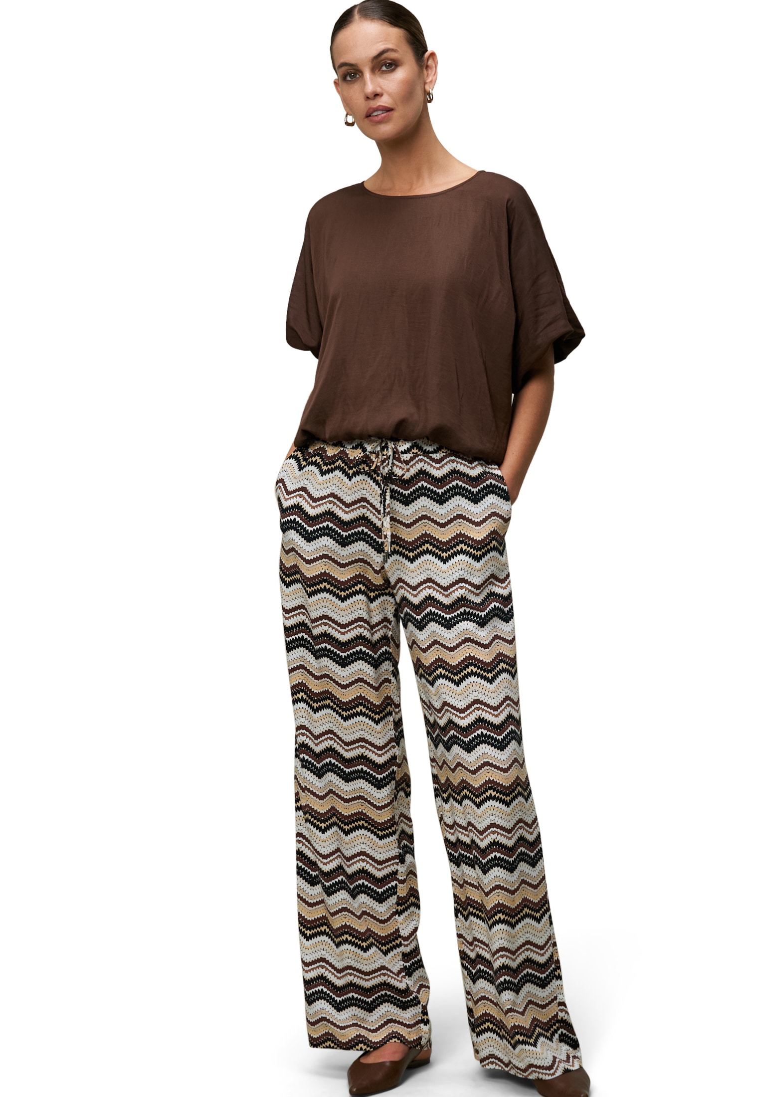Zero Stoffhose »zero Hose mit Zickzackmuster 30 Inch«, Bindedetail