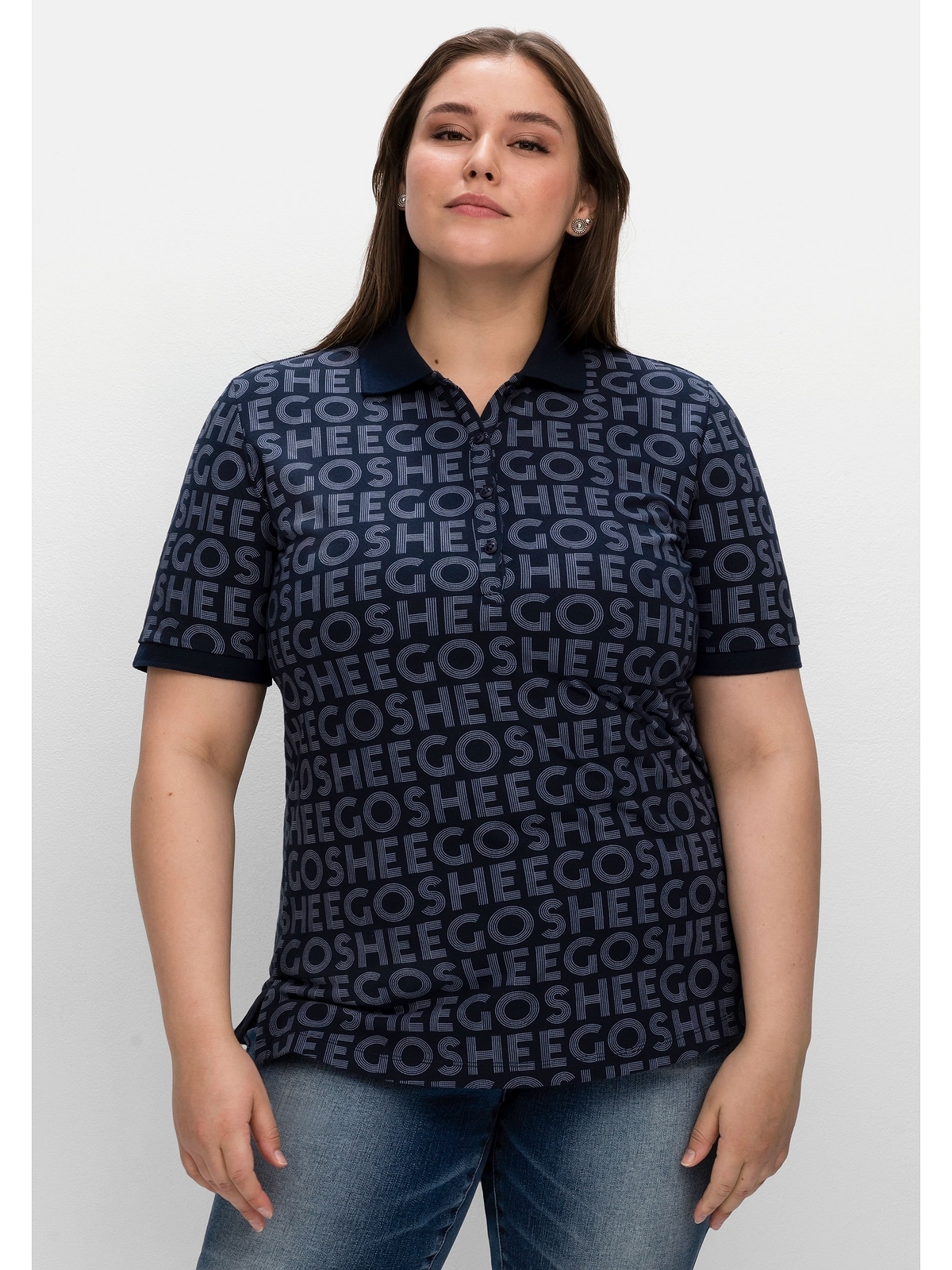 T-Shirt »Große Größen«, mit Alloverdruck, aus Waffelpiqué