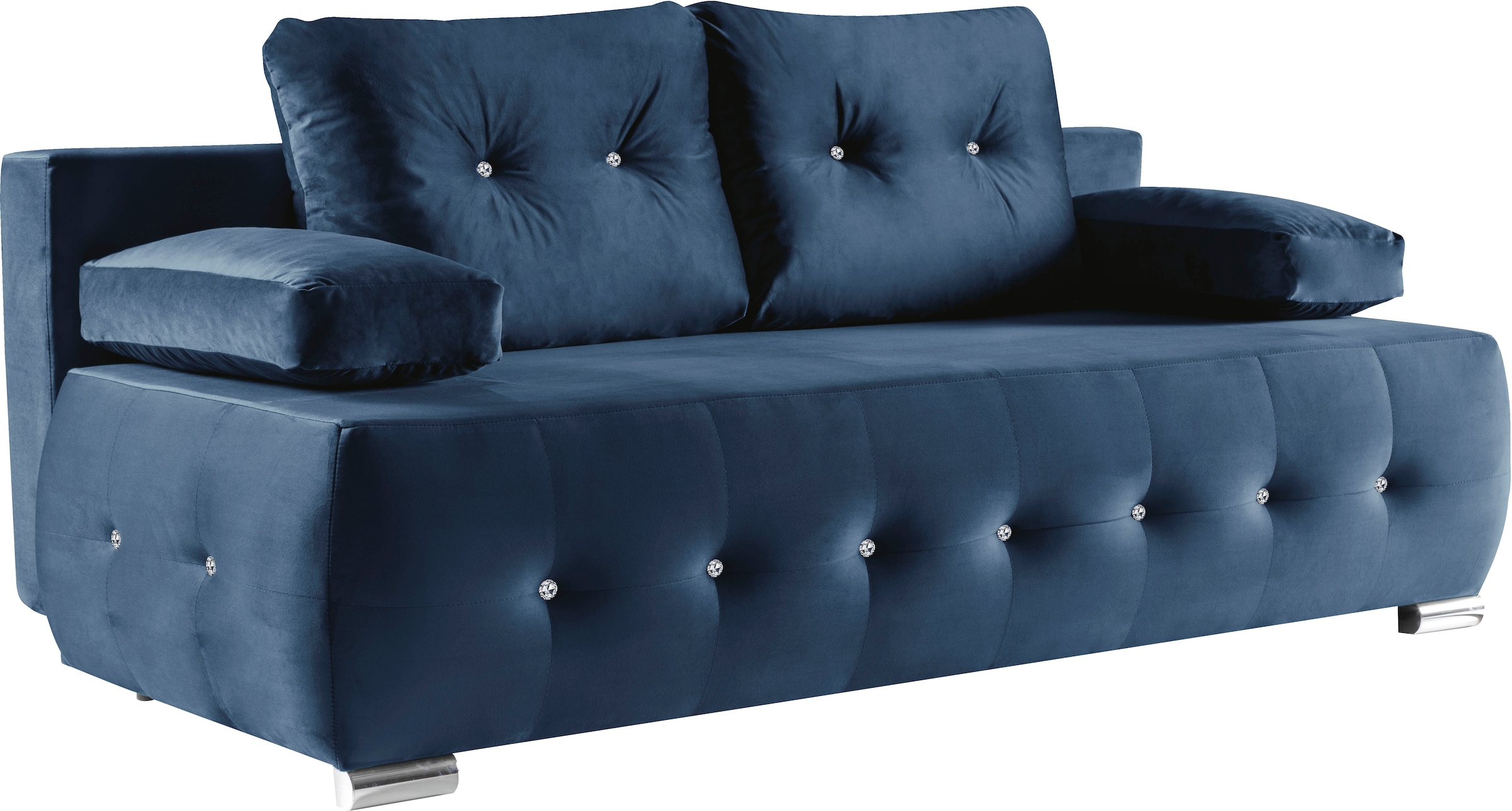 WERK2 Schlafsofa »Monaco Design Bettsofa, pflegeleichter Samtoptik Bezug, Breite 205cm«, 2-Sitzer Schlafcouch mit Bettkasten & funkelnden Ziersteinchen