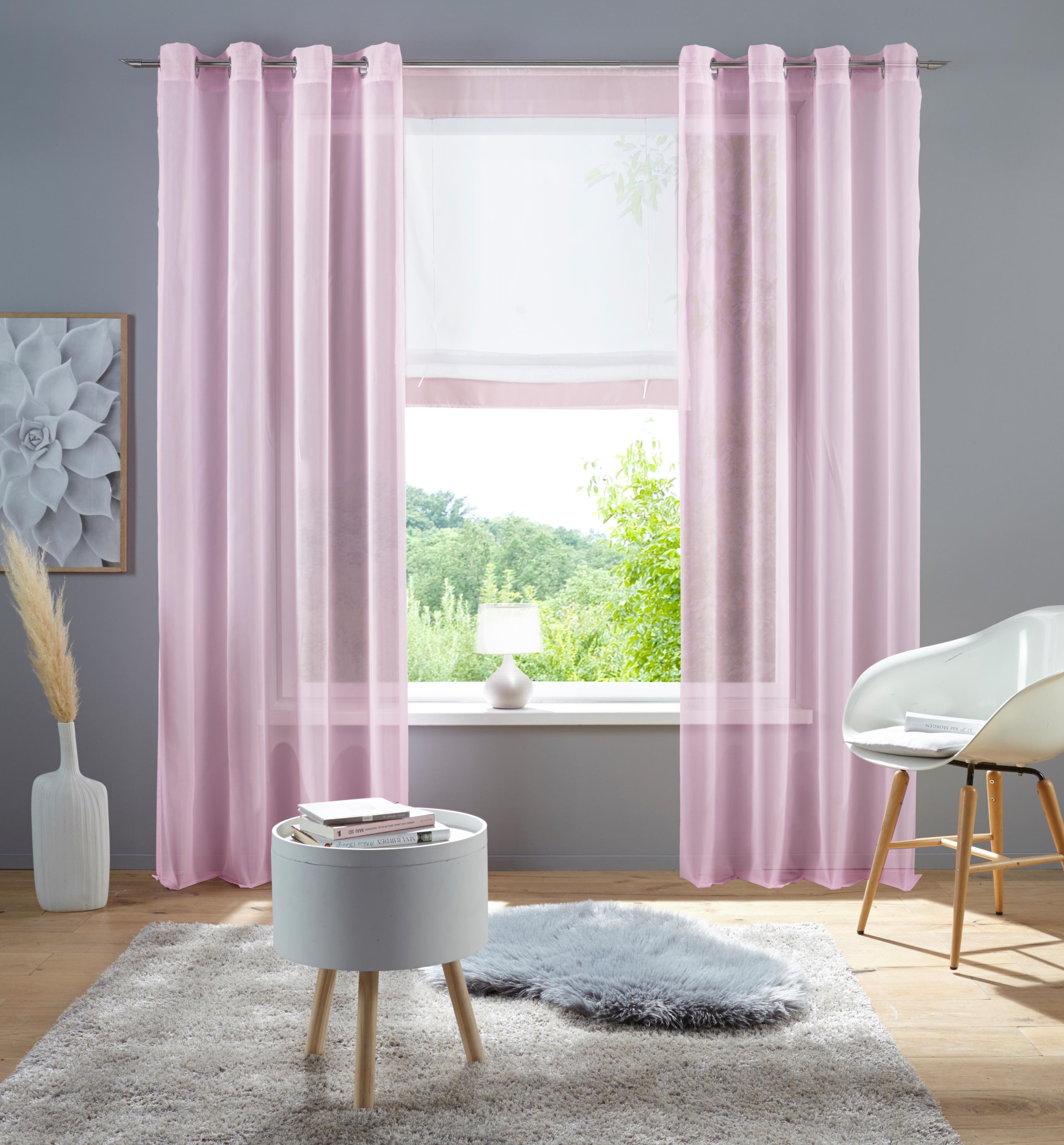 my home Gardine »XANA mit Ösen, Kräuselband oder Schlaufen«, (1 St.), Bestseller, einfarbig, 1 bzw. 2 Schals, pflegeleicht, Schal