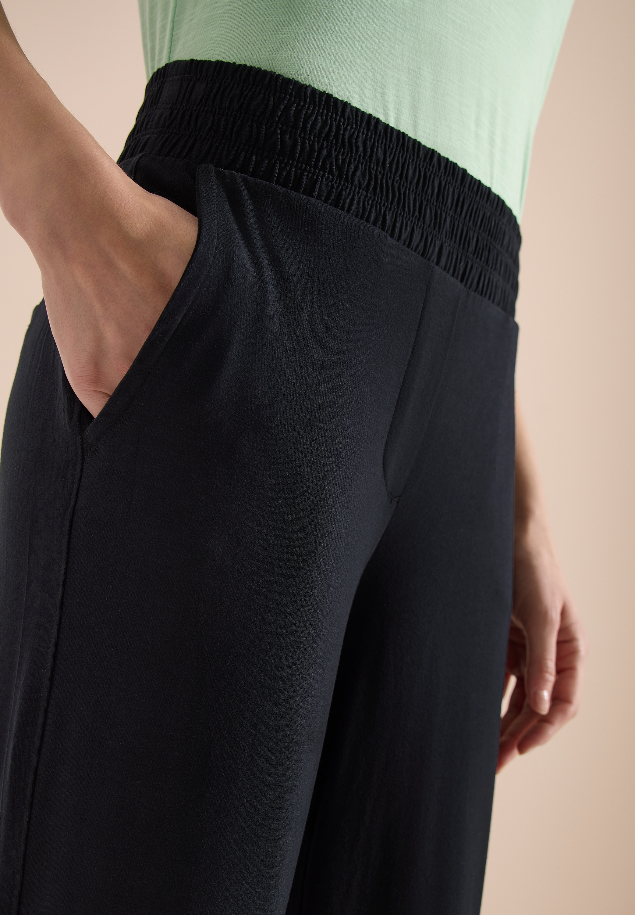 Cecil Jerseyhose  mit elastischem Schlupfbund, High-Waist, Wide Leg